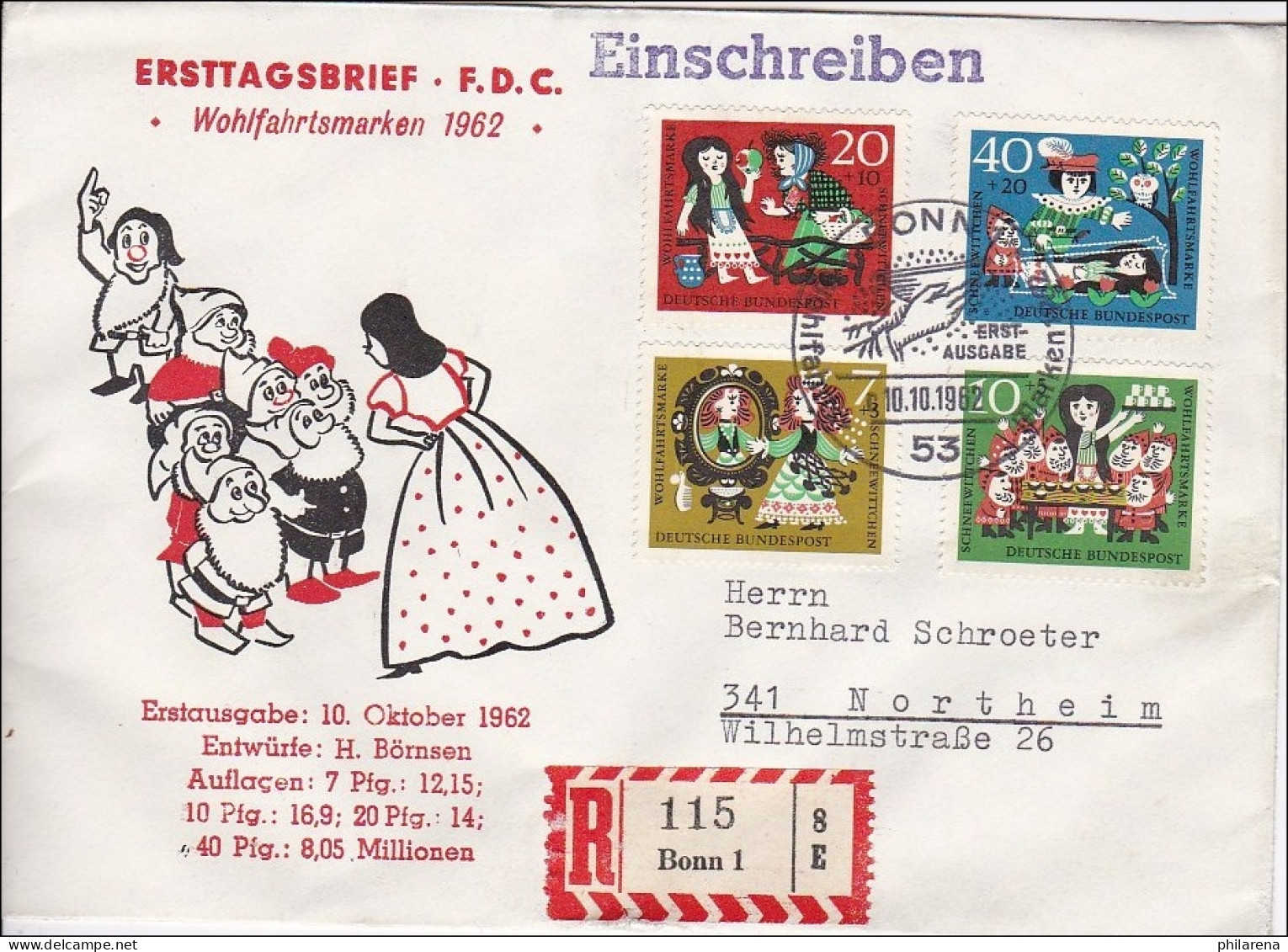 Ersttagsbrief 1962 FDC Wohlfahrtsmarken Als R-Brief - Andere & Zonder Classificatie