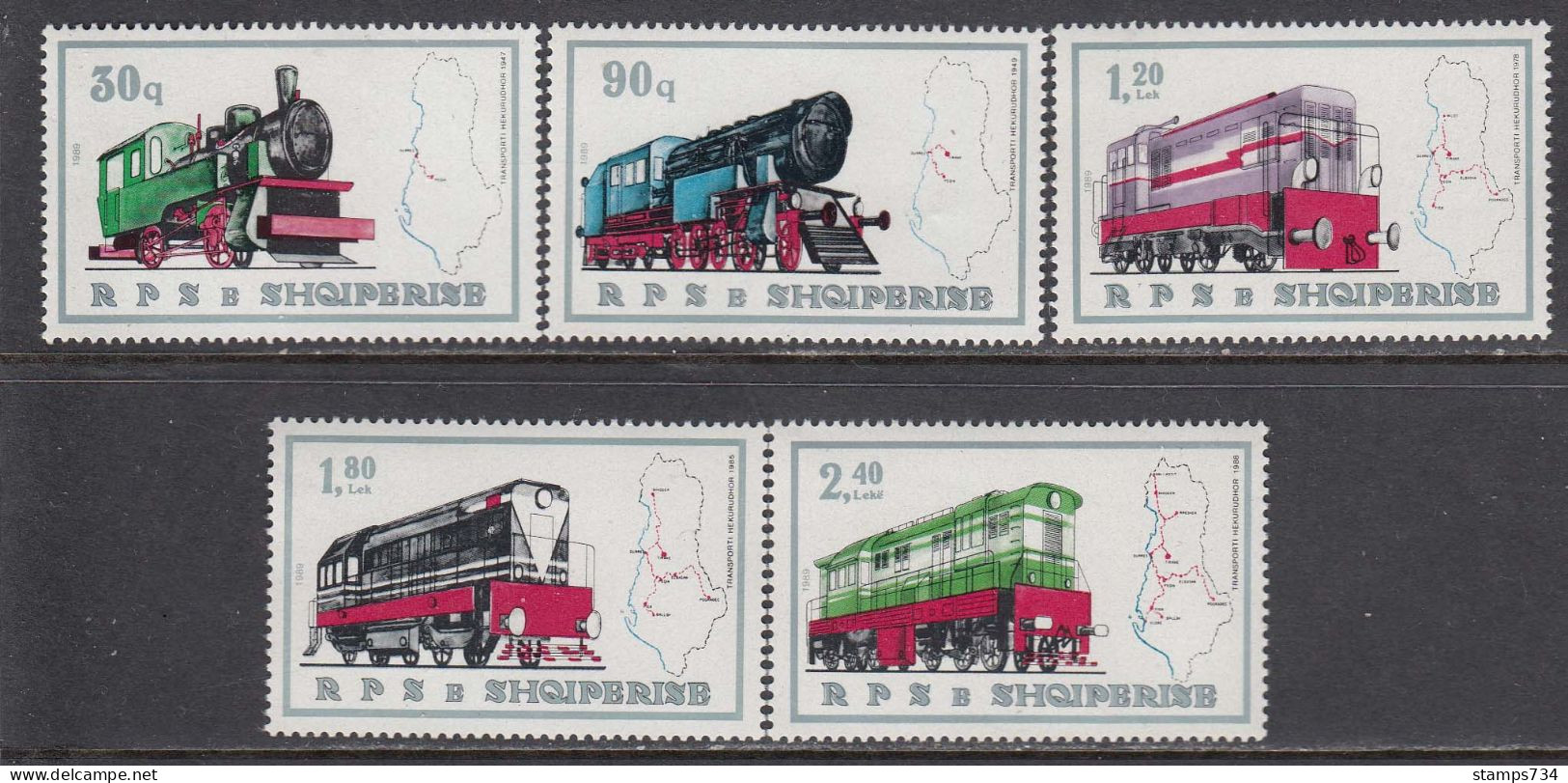 Albania 1989 - Trains, Mi-Nr. 2383/87, MNH** - Albanie