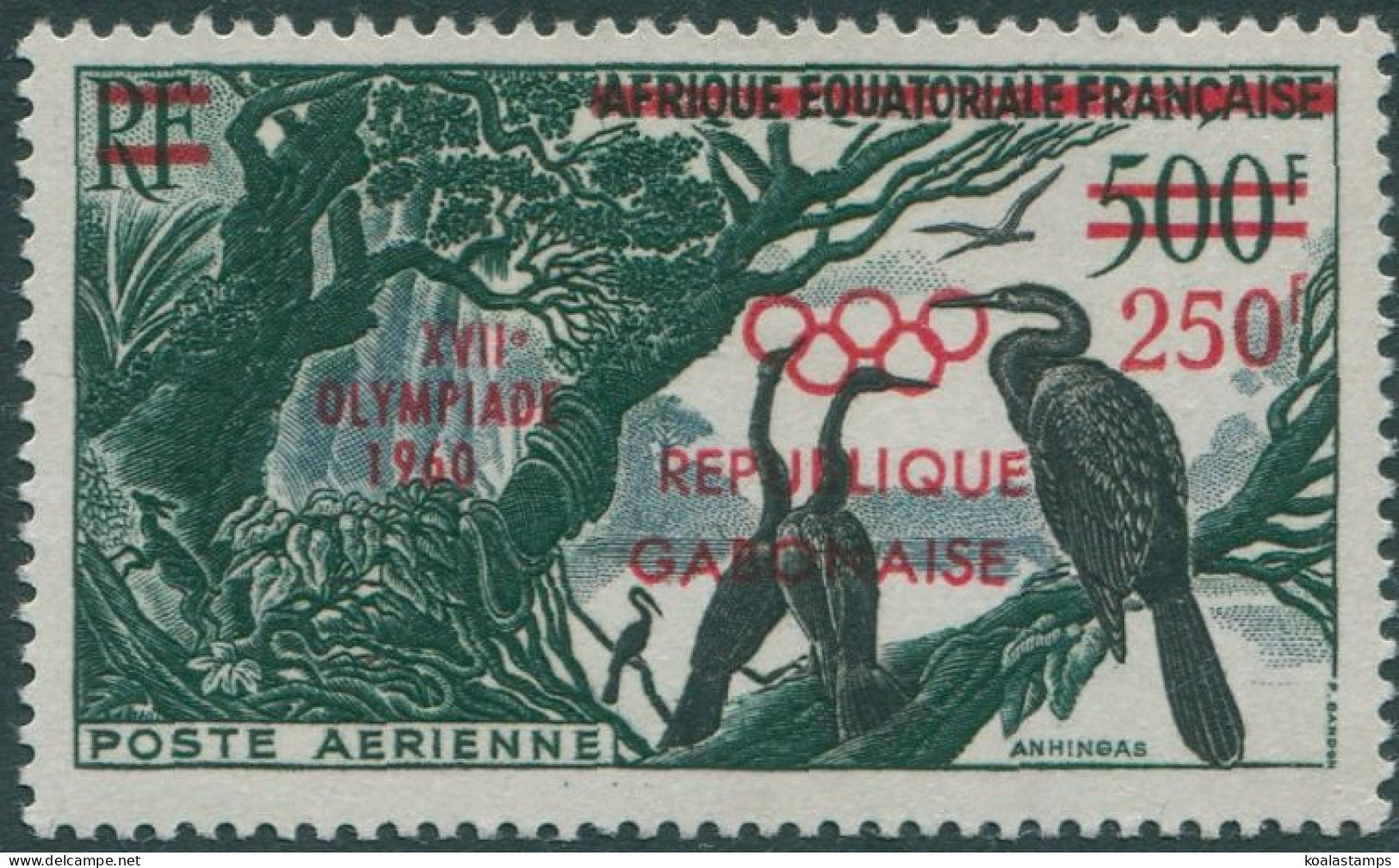 Gabon 1960 SG165 250f On 500f 1960 Olympics Ovpt Birds MLH - Gabon (1960-...)
