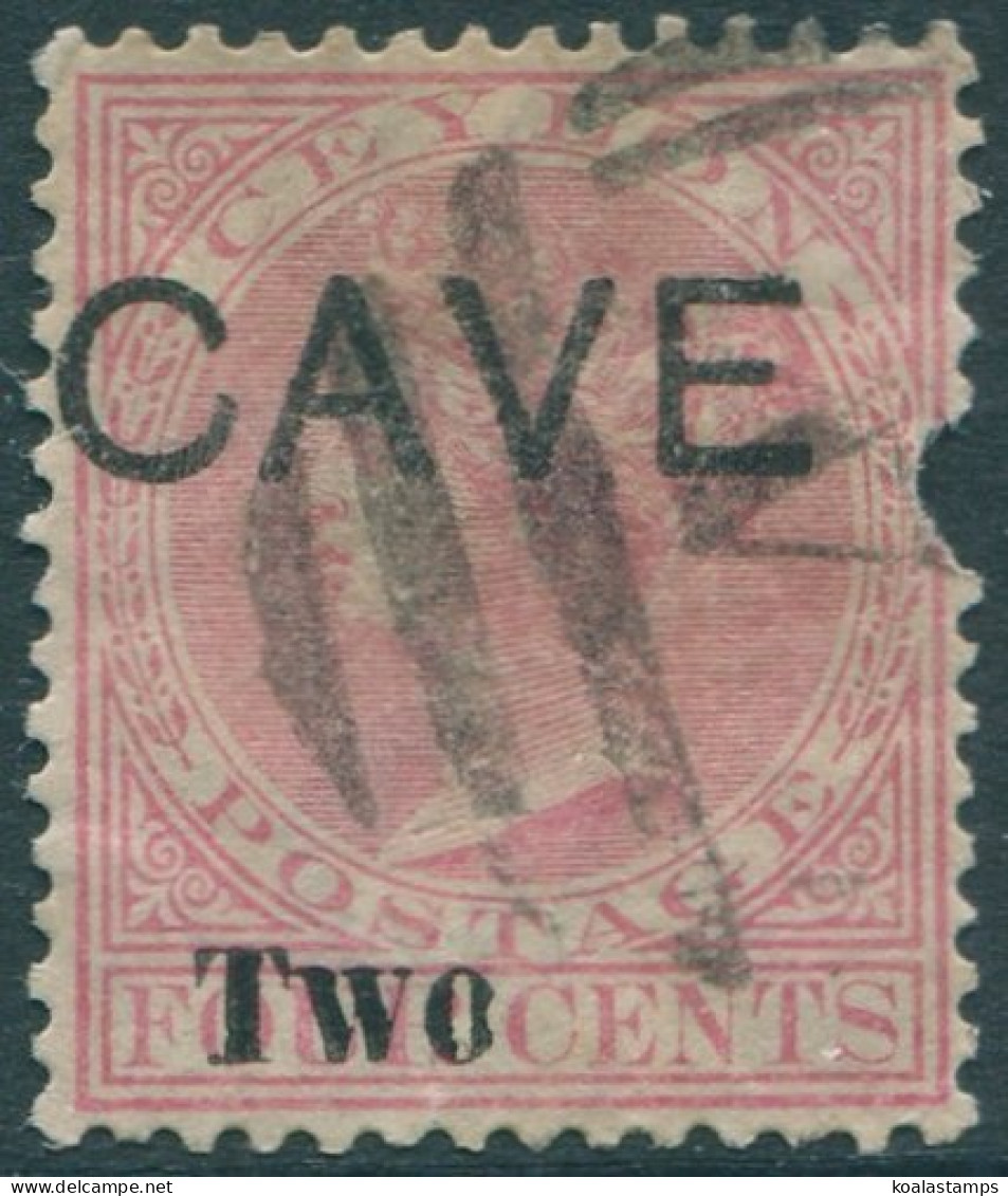 Ceylon 1888 SG205 TWO On 4c Rose QV Torn CAVE Private Ovpt FU (amd) - Sri Lanka (Ceilán) (1948-...)