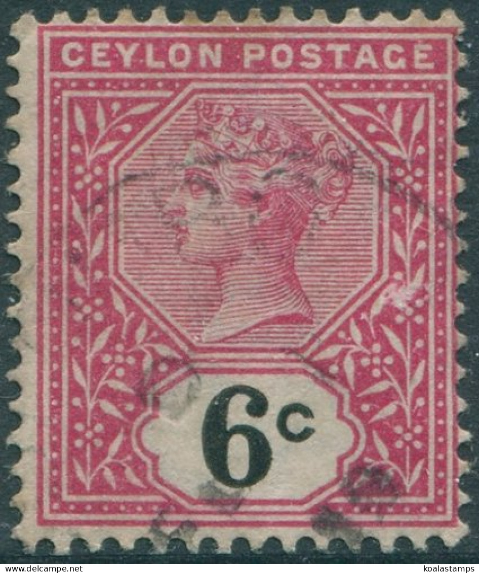 Ceylon 1899 SG259 6c Rose And Black QV #1 FU (amd) - Sri Lanka (Ceilán) (1948-...)