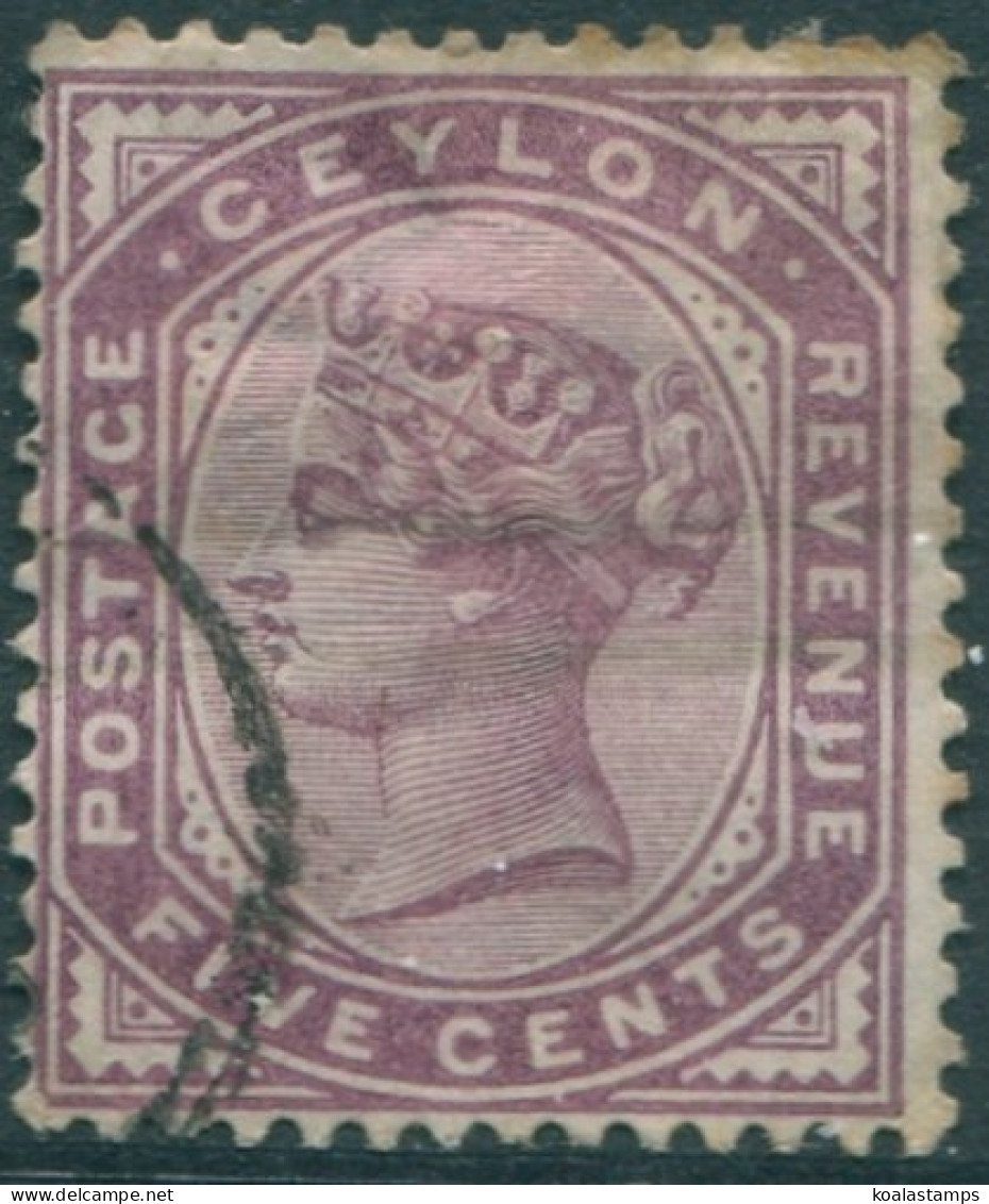 Ceylon 1886 SG195 5c Dull Purple QV Toned Perfs #1 FU (amd) - Sri Lanka (Ceilán) (1948-...)