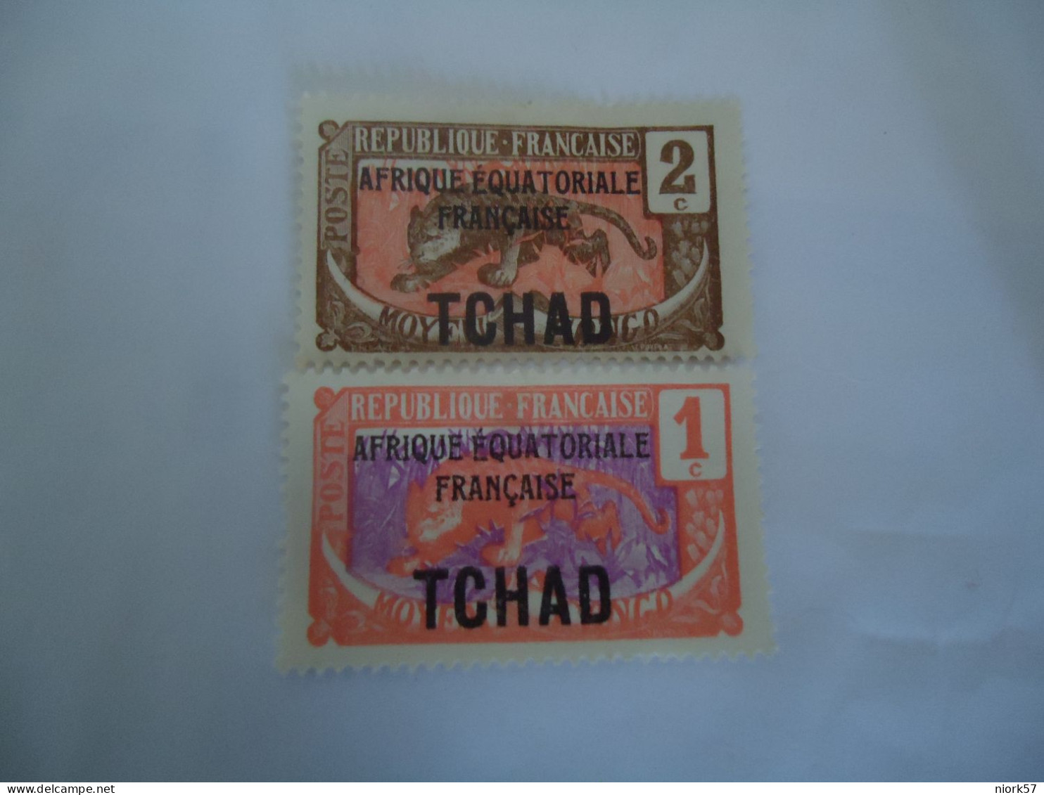 CHAD FRANCE OVERPRINT  AEF MLN  2 STAMPS ANIMALS TIGER - Unused Stamps