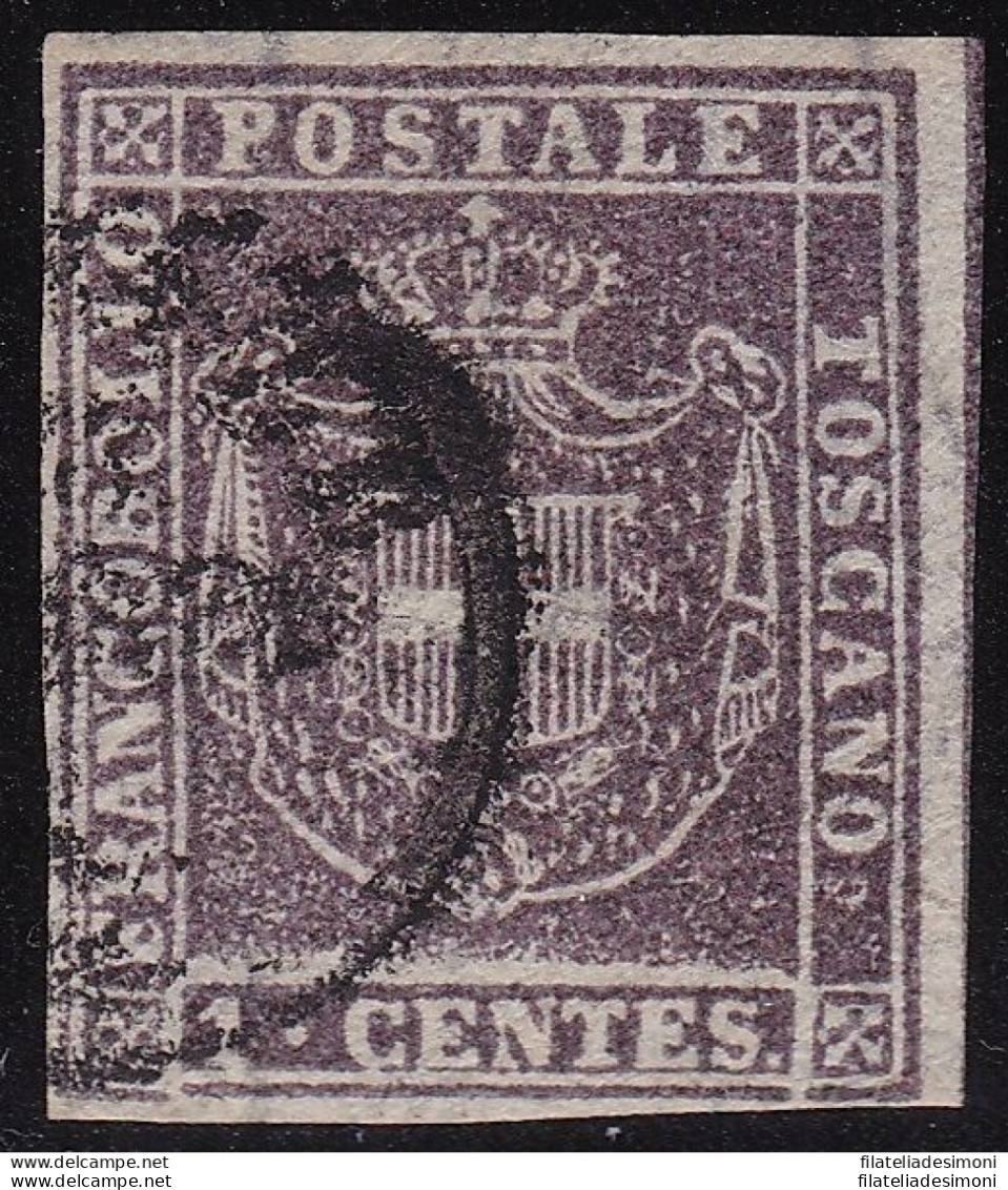 1860 TOSCANA, N. 17 1 Cent. Violetto Bruno USATO Firmato A.Diena/Raybaudi - Toscana