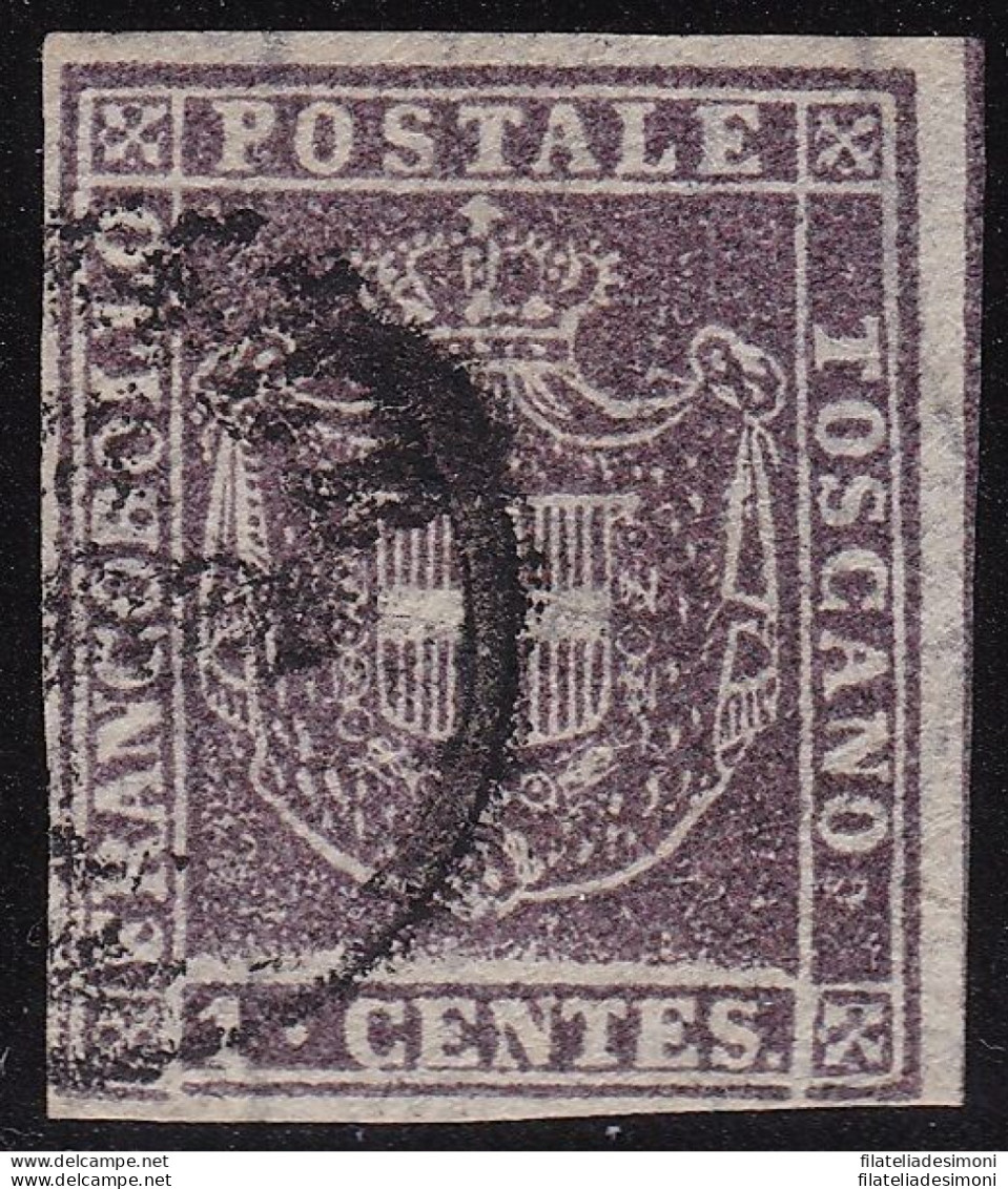 1860 TOSCANA, N. 17 1 Cent. Violetto Bruno USATO Firmato A.Diena/Raybaudi - Toscane