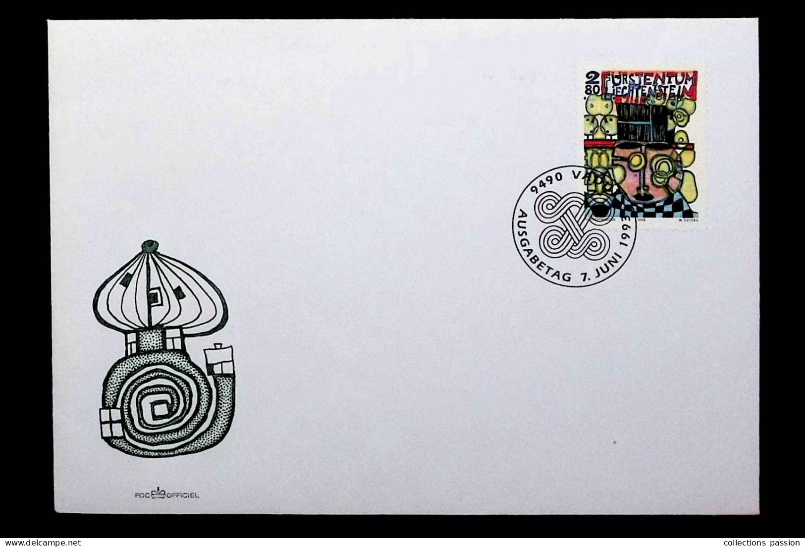 CL, FDC, Ausgabetag, Liechtenstein, 9490 Vaduz, 7. Juni 1993, Hundertwasser - FDC