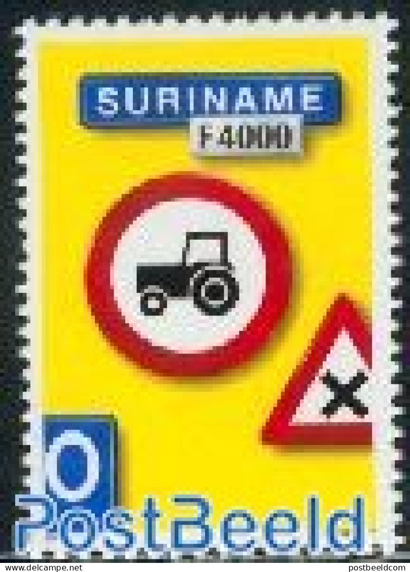 Suriname, Republic 2001 Traffic Sign (tractor) 1v, Mint NH, Transport - Various - Traffic Safety - Agriculture - Unfälle Und Verkehrssicherheit