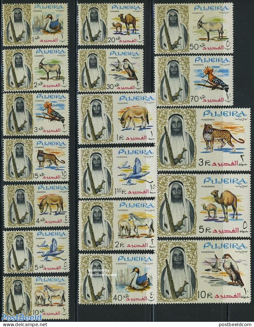 Fujeira 1964 Definitives 18v, Mint NH, Nature - Animals (others & Mixed) - Birds - Birds Of Prey - Camels - Cat Family.. - Fudschaira
