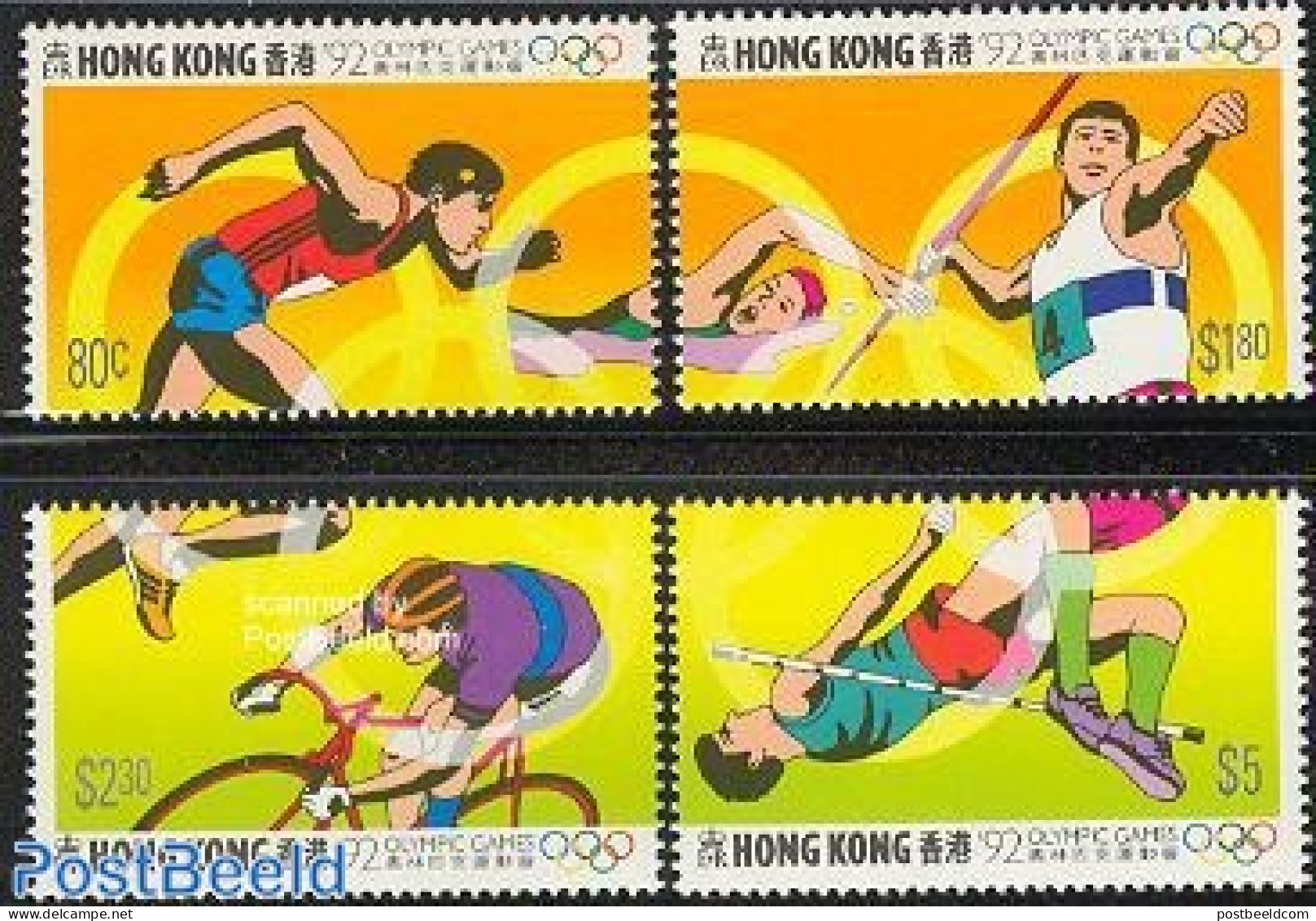 Hong Kong 1992 Olympic Games Barcelona 4v, Mint NH, Sport - Athletics - Cycling - Olympic Games - Swimming - Neufs