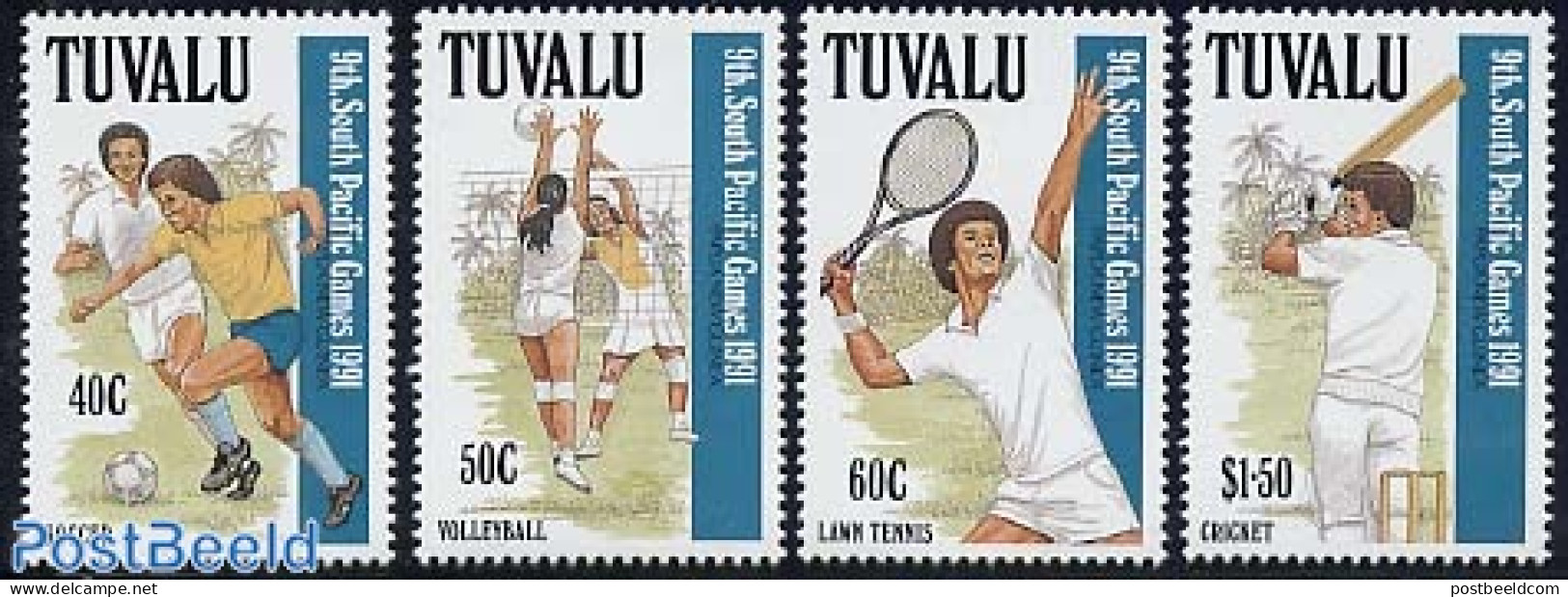 Tuvalu 1991 South Pacific Games 4v, Mint NH, Sport - Cricket - Football - Sport (other And Mixed) - Tennis - Volleyball - Cricket