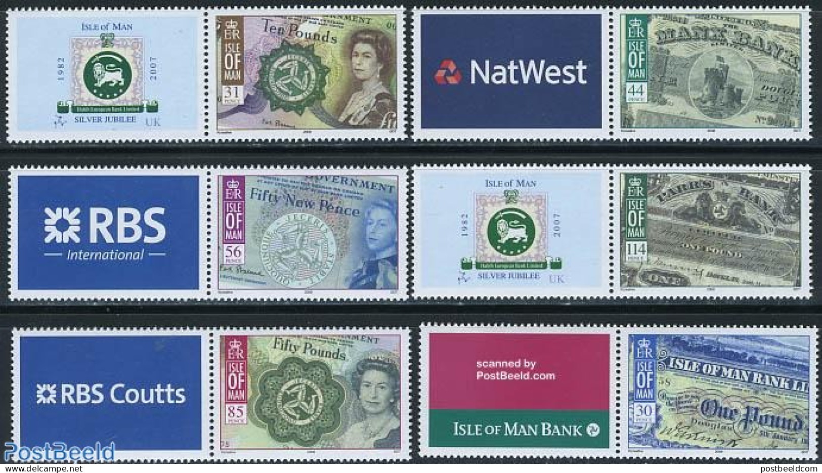 Isle Of Man 2008 Banknotes 6v+tabs, Mint NH, Various - Money On Stamps - Monnaies