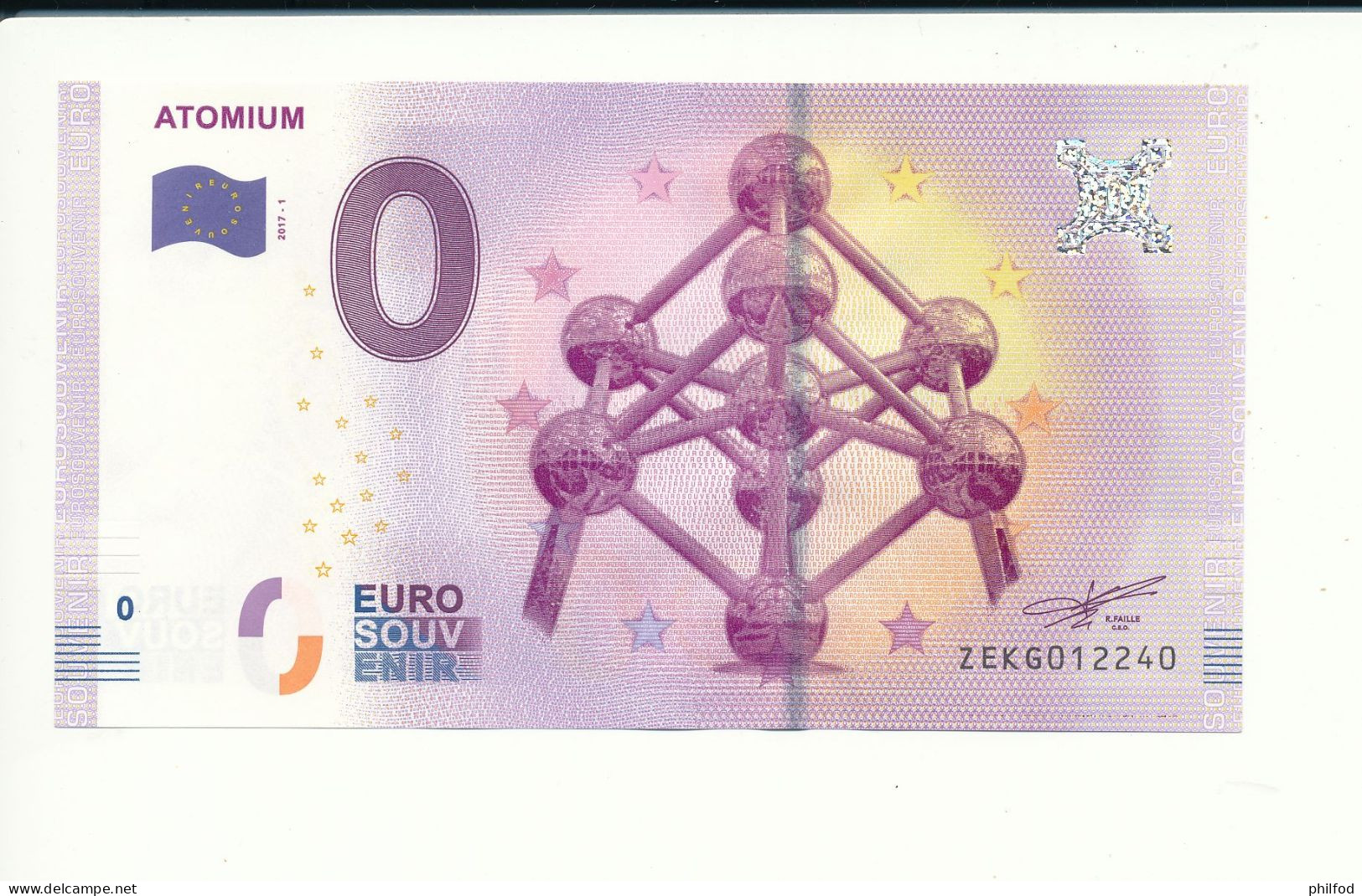 Billet Souvenir - 0 Euro - ZEKG- 2017-1B - ATOMIUM - N° 12240 - Billet épuisé - Vrac - Billets