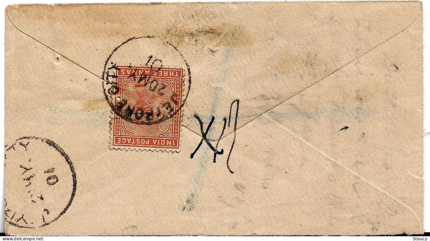 BRITISH INDIA 1901 QV "KING'S POST" 3a Anna On 1/2a QV Stationery "JAYPORE STATE" REGD CVR To Sawai Raja Madho Singh - Jaipur