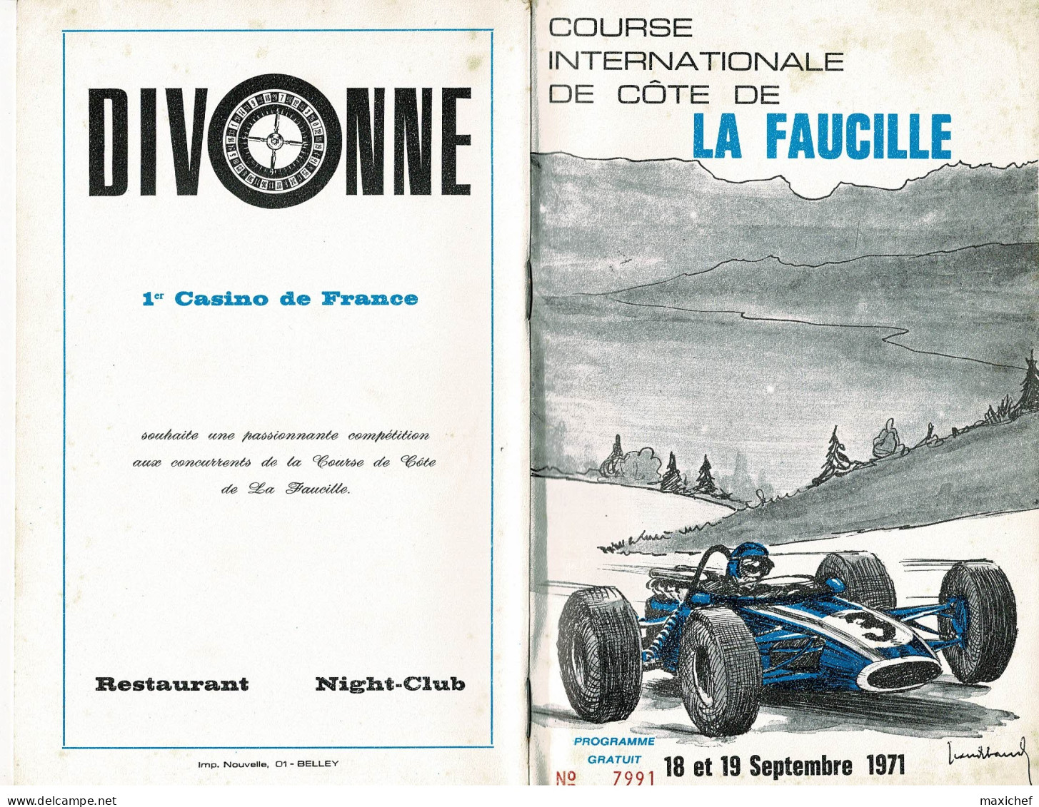 Course Internationale De Côte De La Faucille, 18 & 19 Septembre 1971 + Liste Des Engagés - 14 X 22 Cm - Car Racing - F1