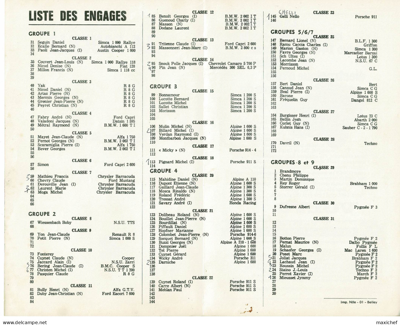 Course Internationale De Côte De La Faucille, 18 & 19 Septembre 1971 + Liste Des Engagés - 14 X 22 Cm - Car Racing - F1