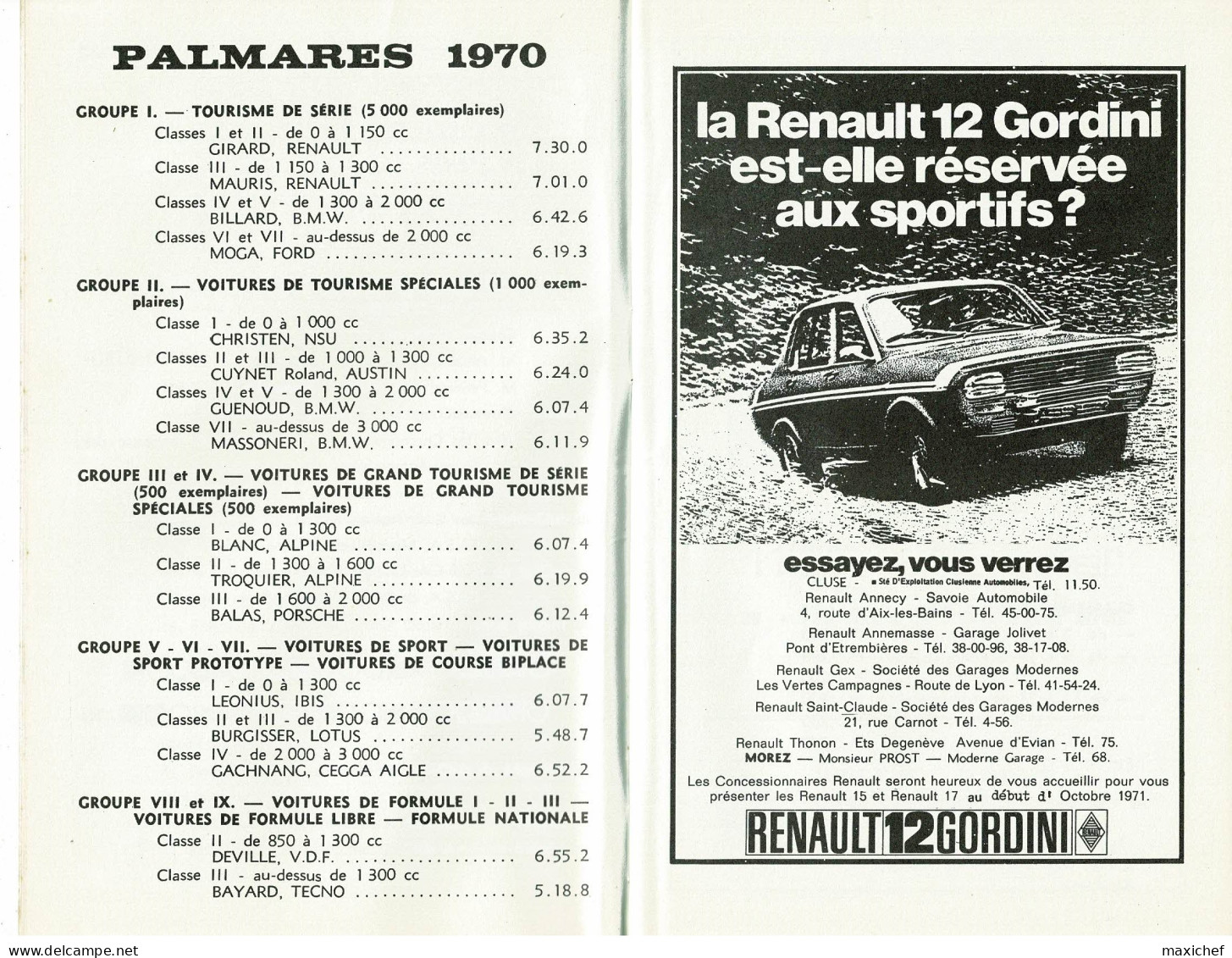 Course Internationale De Côte De La Faucille, 18 & 19 Septembre 1971 + Liste Des Engagés - 14 X 22 Cm - Autosport - F1