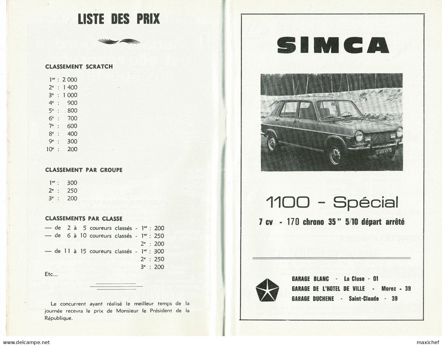 Course Internationale de Côte de La Faucille, 18 & 19 Septembre 1971 + Liste des Engagés - 14 X 22 cm