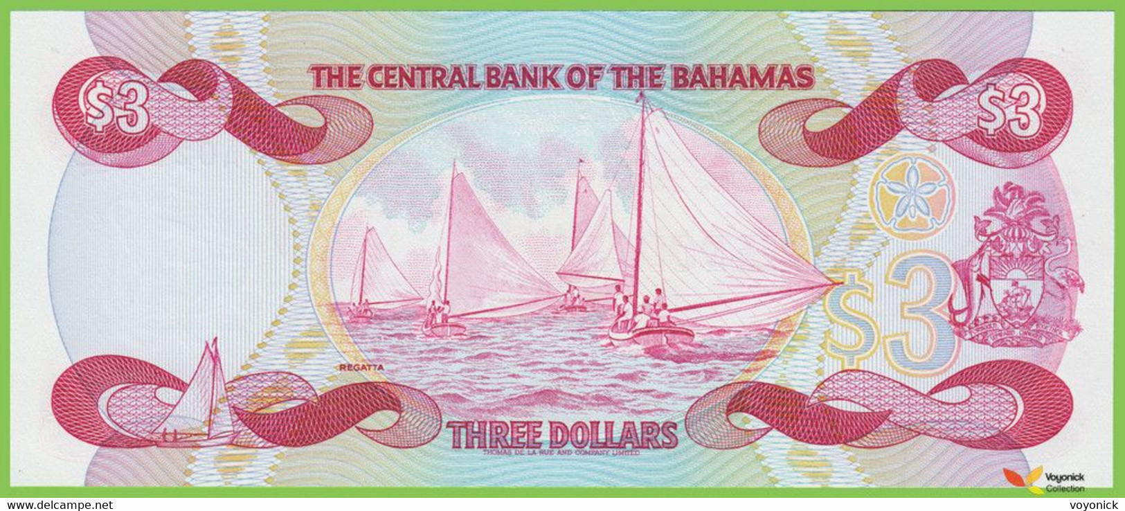 Voyo BAHAMAS 3 Dollars L1974(1984) P44a B309a A UNC Queen Elisabeth II - Bahama's