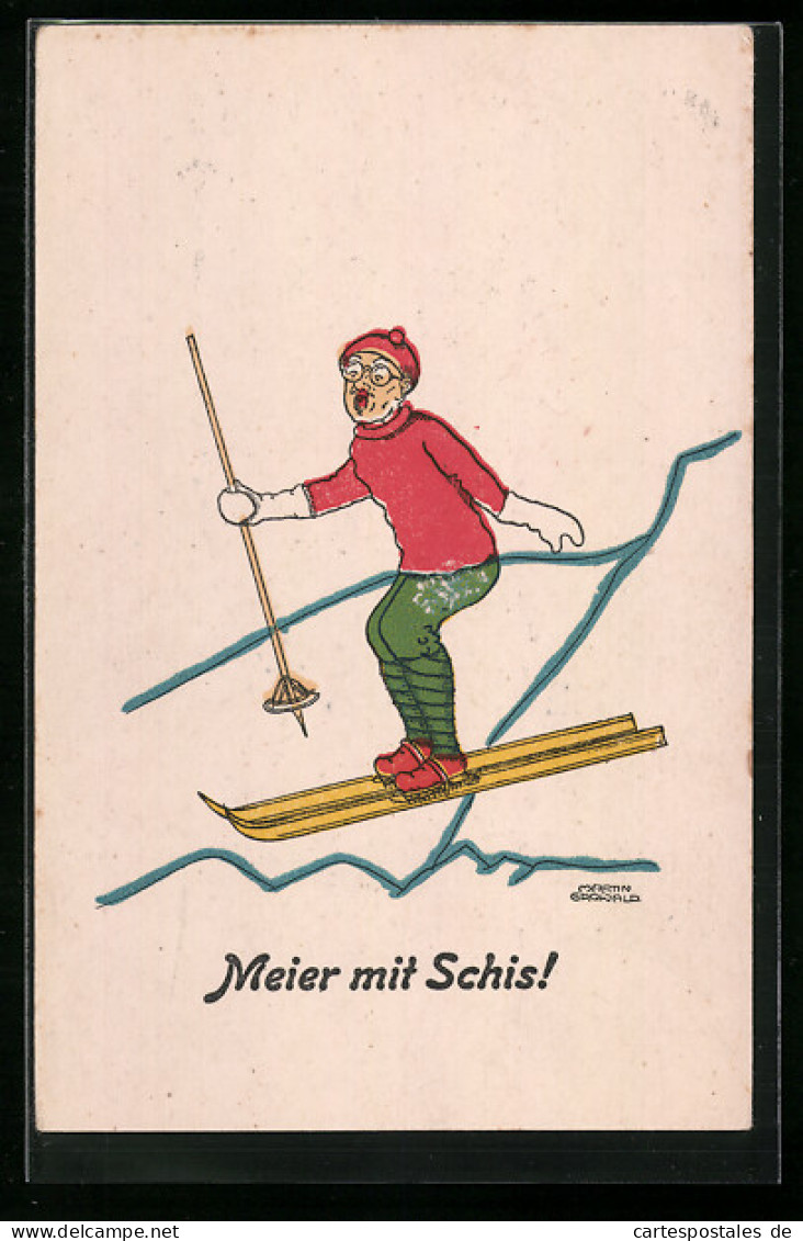 AK Meier Mit Schis!, Karikatur  - Sports D'hiver