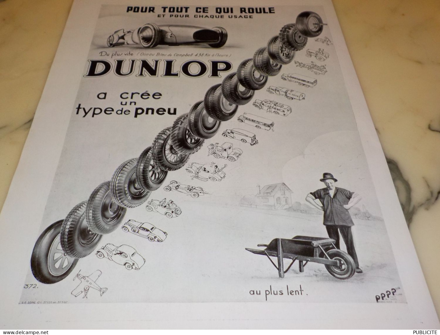 ANCIENNE PUBLICITE POUR TOUT CE QUI ROULE  DUNLOP 1934 - Sonstige & Ohne Zuordnung