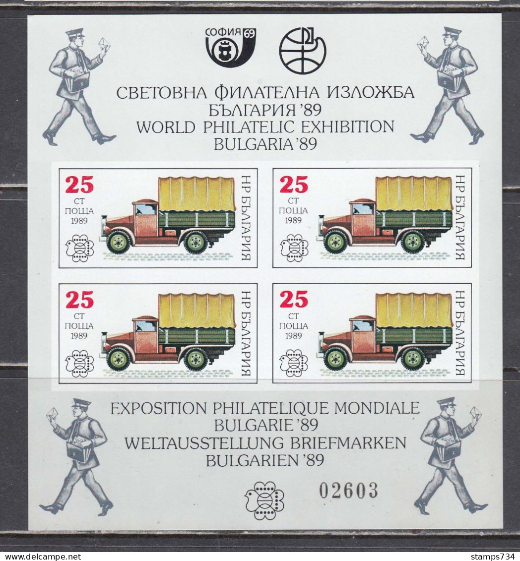 Bulgaria 1989 - History Of The Postal Service: Mail Truck , Mi-Nr. Bl. 191, Imperforated, MNH** - Nuevos