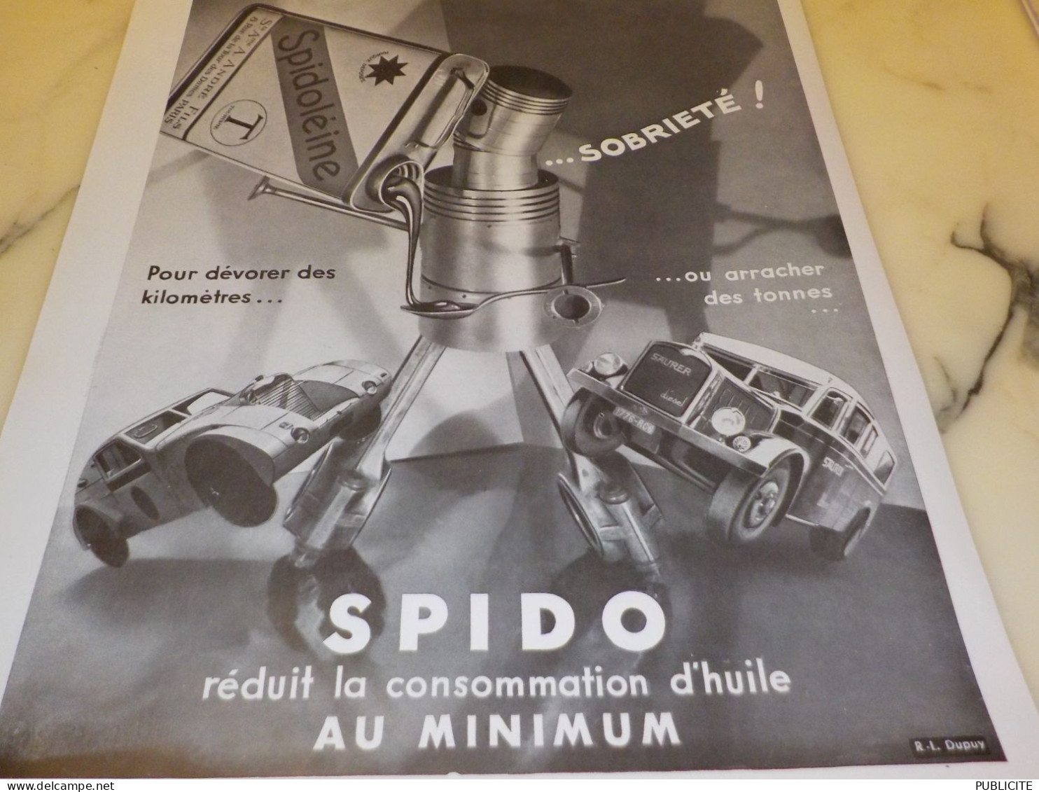 ANCIENNE PUBLICITE REDUIT CONSOMATION D HUILE   SPIDO 1934 - Autres & Non Classés