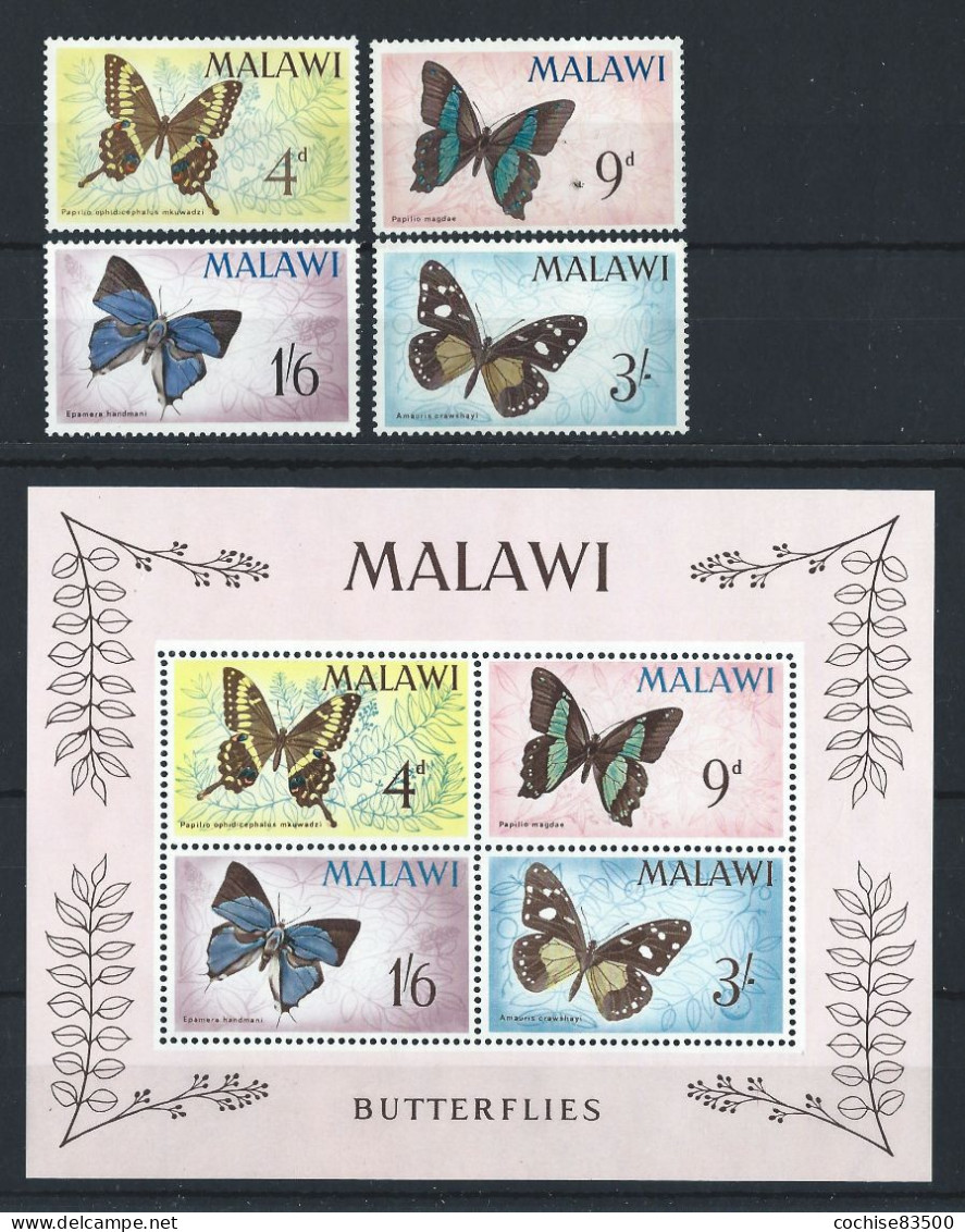 Malawi N°37/40 + Bloc5** (MNH) 1966 - Insectes "Papillons" - Malawi (1964-...)
