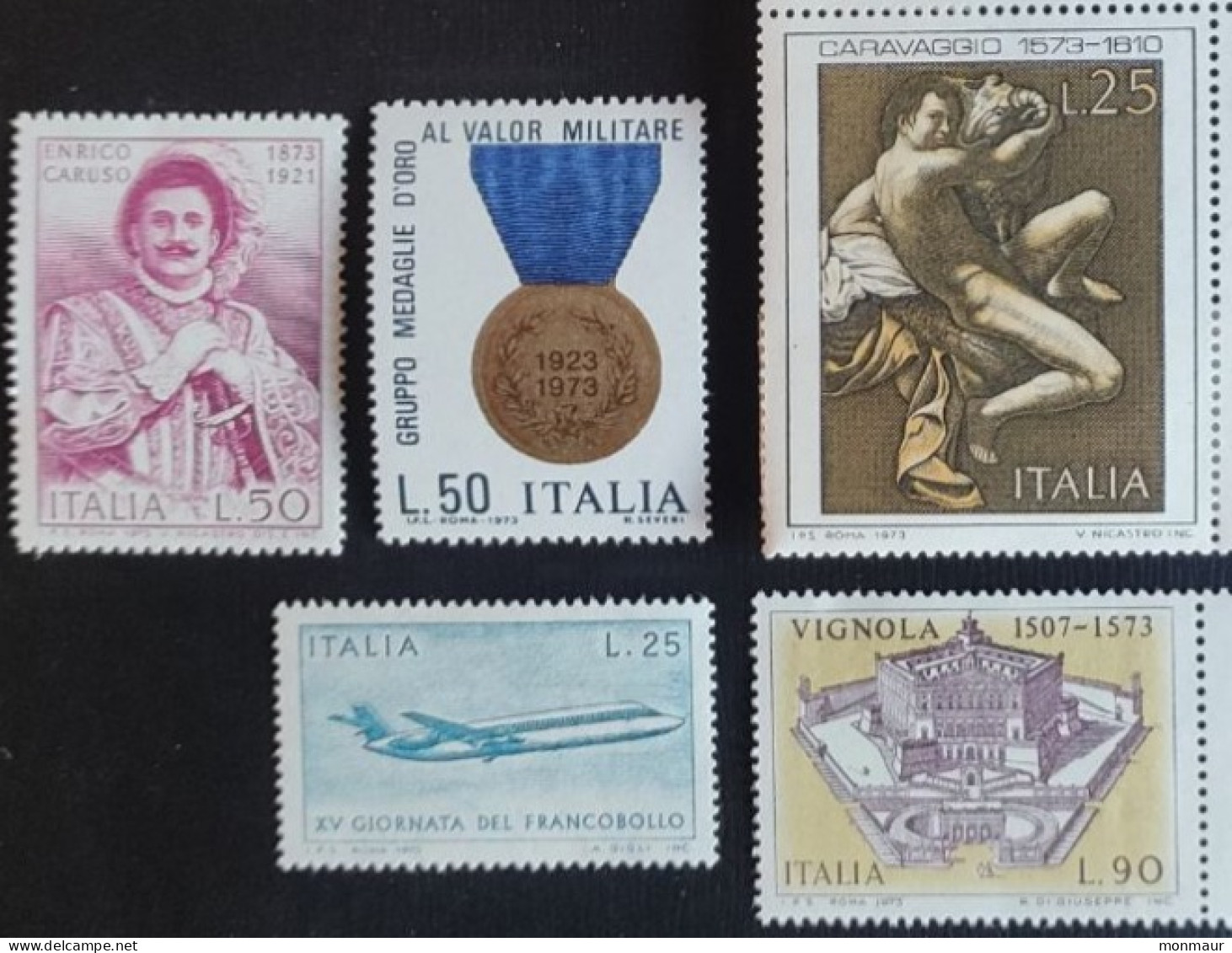 ITALIA 1973  CARUSO-MEDAGLIE D'ORO-CARAVAGGIO-GIORNATA FRANCOBOLLO-VIGNOLA - 1971-80: Nieuw/plakker