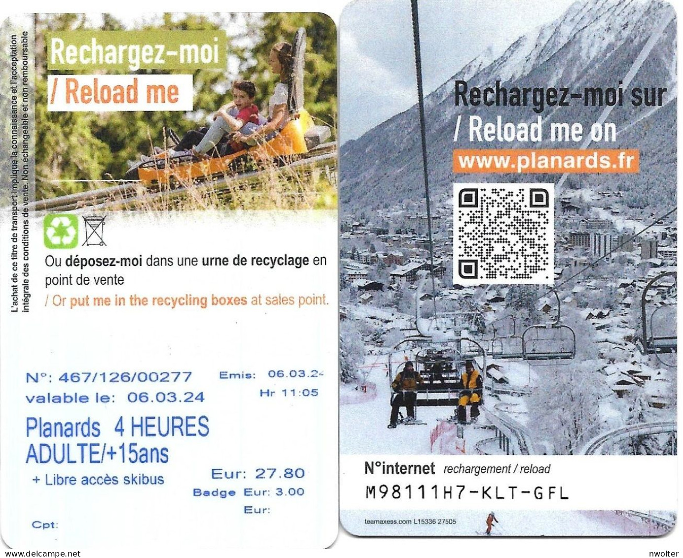 @+ Carte De Remontées Mecanique - Ski - Station De Chamonix - Les Planards - Other & Unclassified