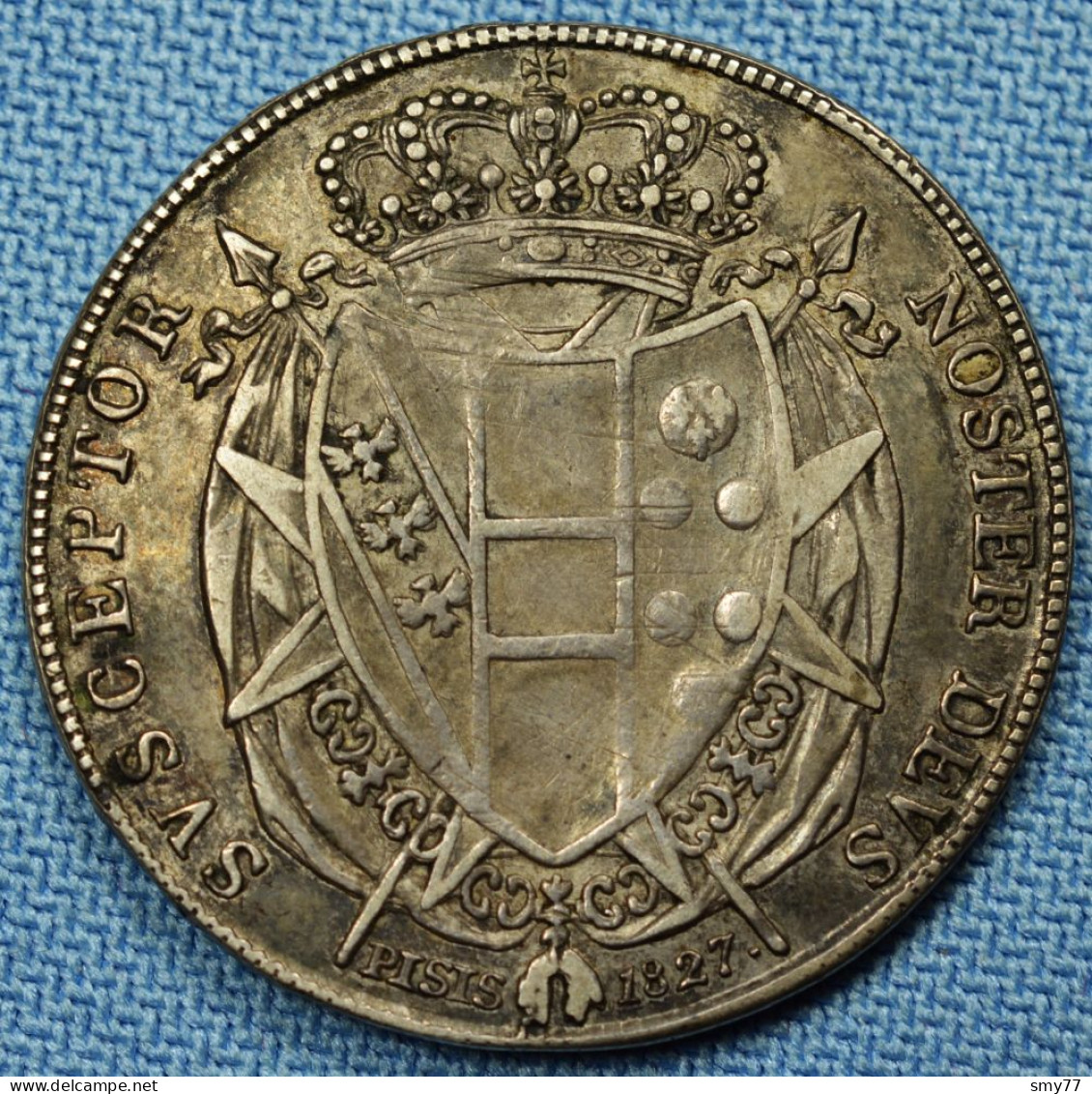 Toscana / Tuscany • 5 Paoli 1827 ► RR ◄  Leopoldo II • VF • Silver 917‰ - Magnificent Patina • Italy / Italie • [24-420] - Monete Feudali