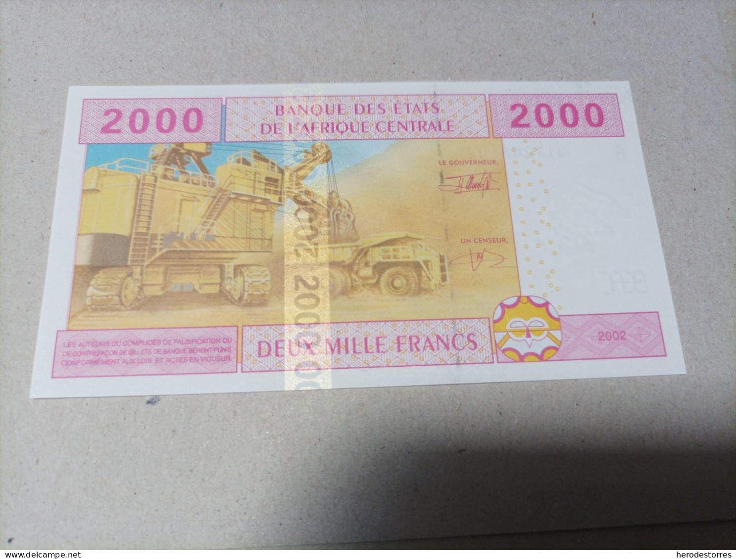 Billete Estados África Central, 2000 Francs, Serie A, Año 2002, UNC - Stati Centrafricani