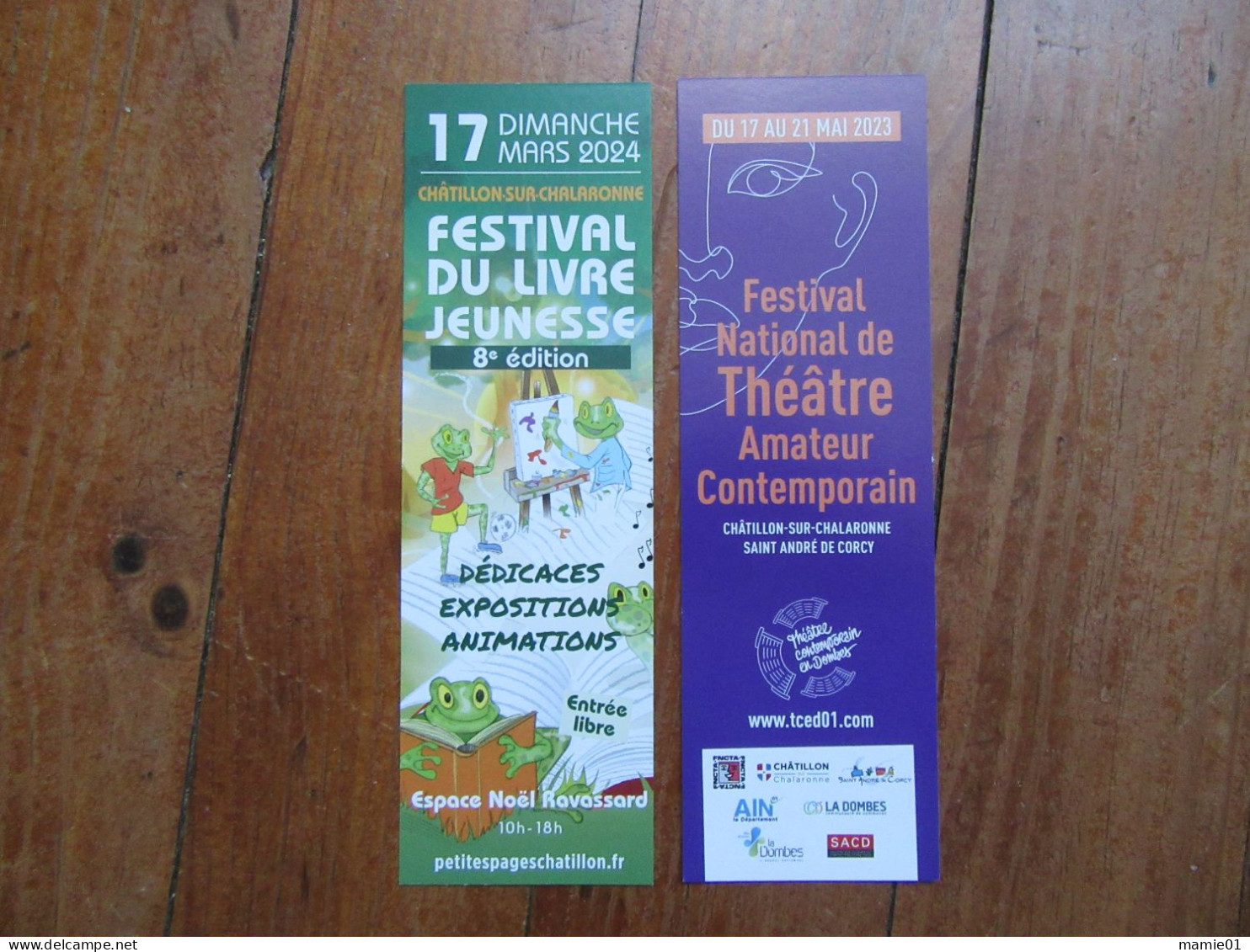Lot De 2 Marque Pages  De L'Ain  Festival Du Livre Jeunesse 2024  & Festival National De Théâtre 2023  Chatillon / Chala - Marque-Pages