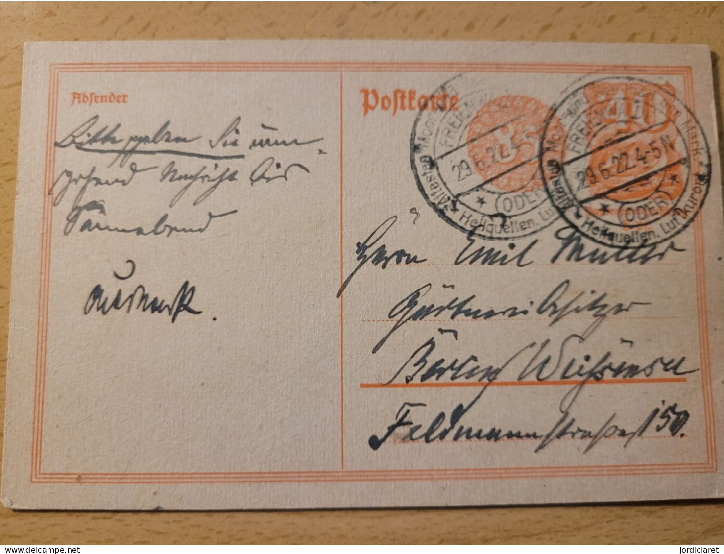 Postkarte 1922 - Cartes Postales