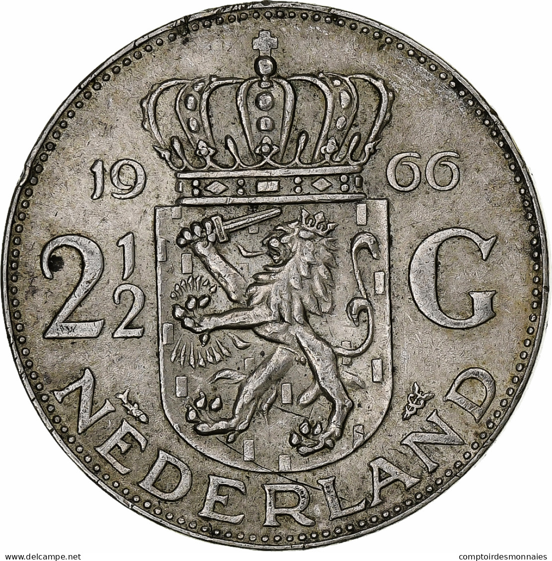 Pays-Bas, Juliana, 2-1/2 Gulden, 1966, Utrecht, Argent, TTB+, KM:185 - 1948-1980: Juliana