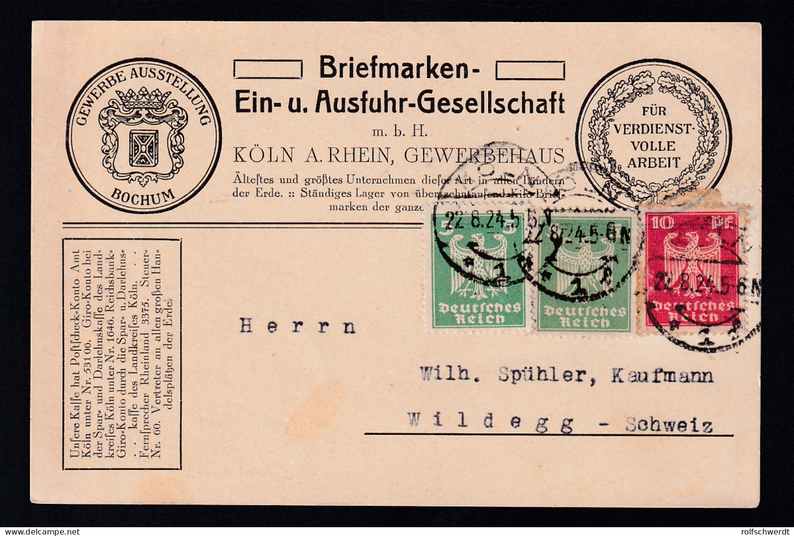 Adler 5 Pfg. (2x) Und 10 Pfg. Auf Postkarte Der Briefmarken-Ein- Und Ausfuhr  - Andere & Zonder Classificatie