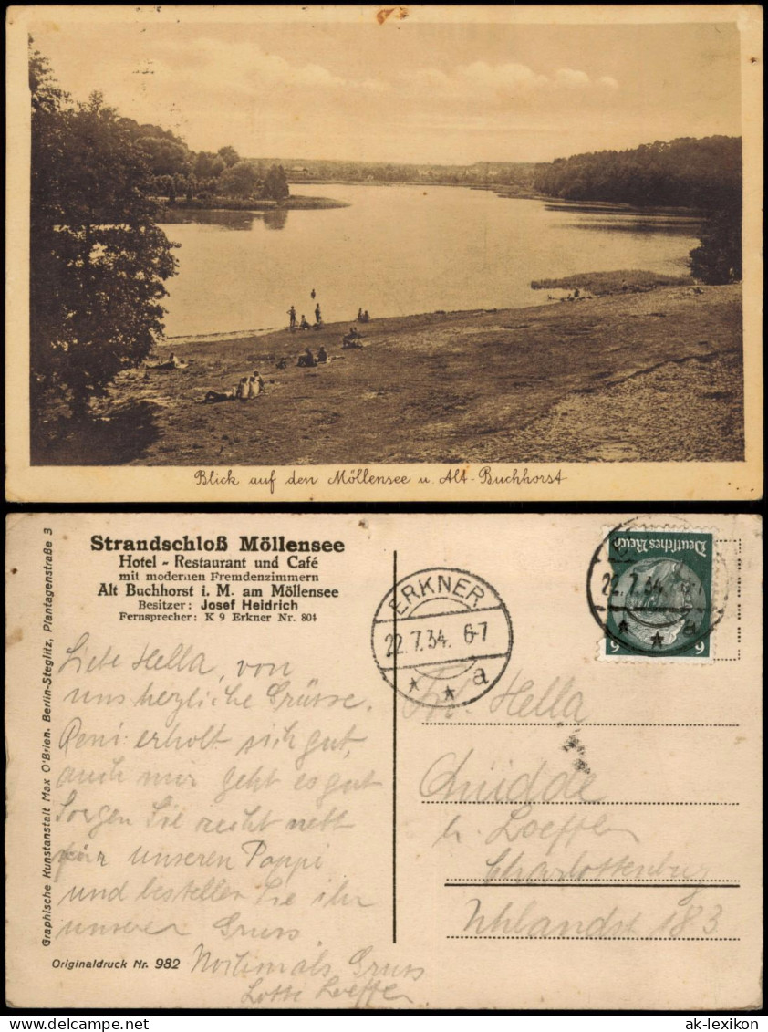 Ansichtskarte Altbuchhorst-Grünheide (Mark) Strand Am Möllensee 1934 - Grünheide