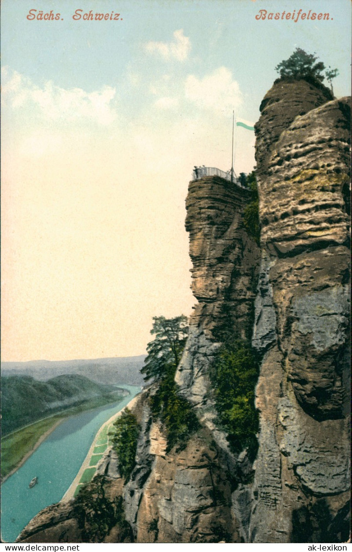 Ansichtskarte Rathen Basteifelsen (Sächsische Schweiz) Blick Zur Elbe 1910 - Rathen