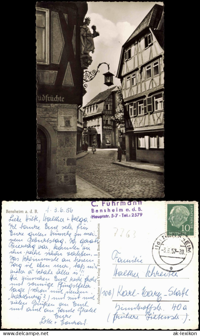 Auerbach (Bergstraße)-Bensheim Straßen-Ansicht, Kleine Gasse In Bensheim 1957 - Bensheim