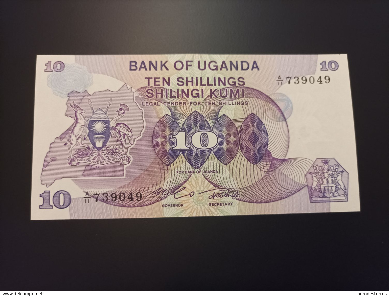 Billete Uganda, 10 Schillings, Serie A, Año 1982, UNC - Ouganda