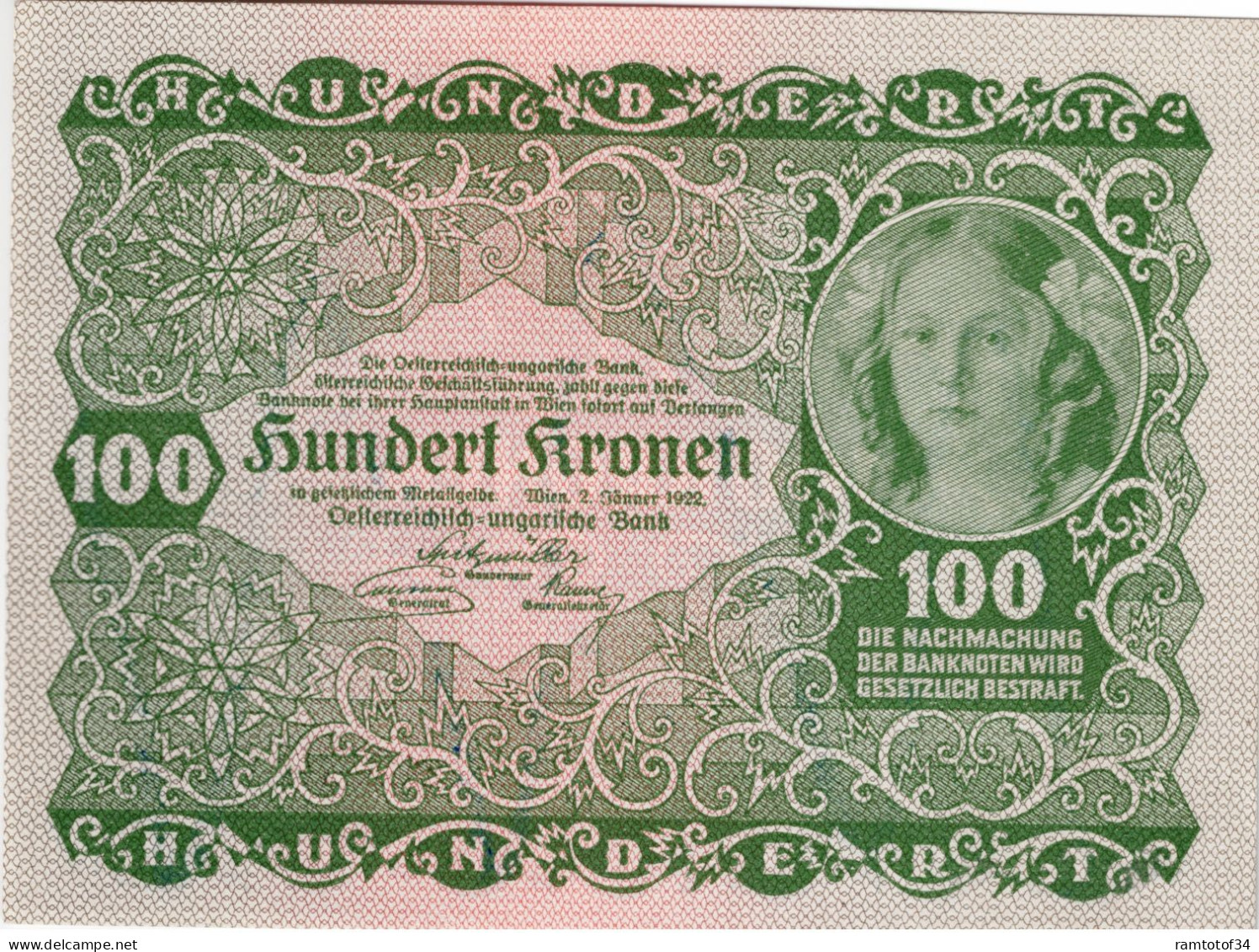 AUTRICHE - 100 Kronen 1922 - Oesterreich