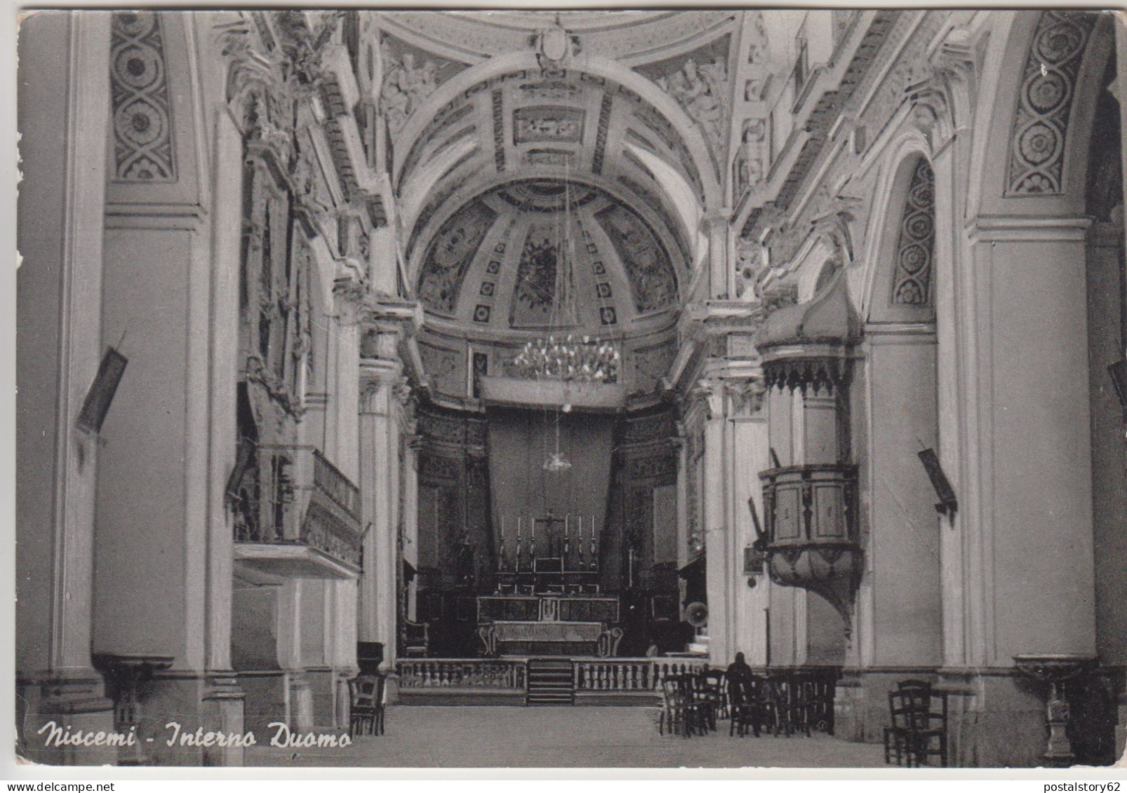 Niscemi, Interno Del Duomo. Cartolina Viaggiata 1955 - Caltanissetta