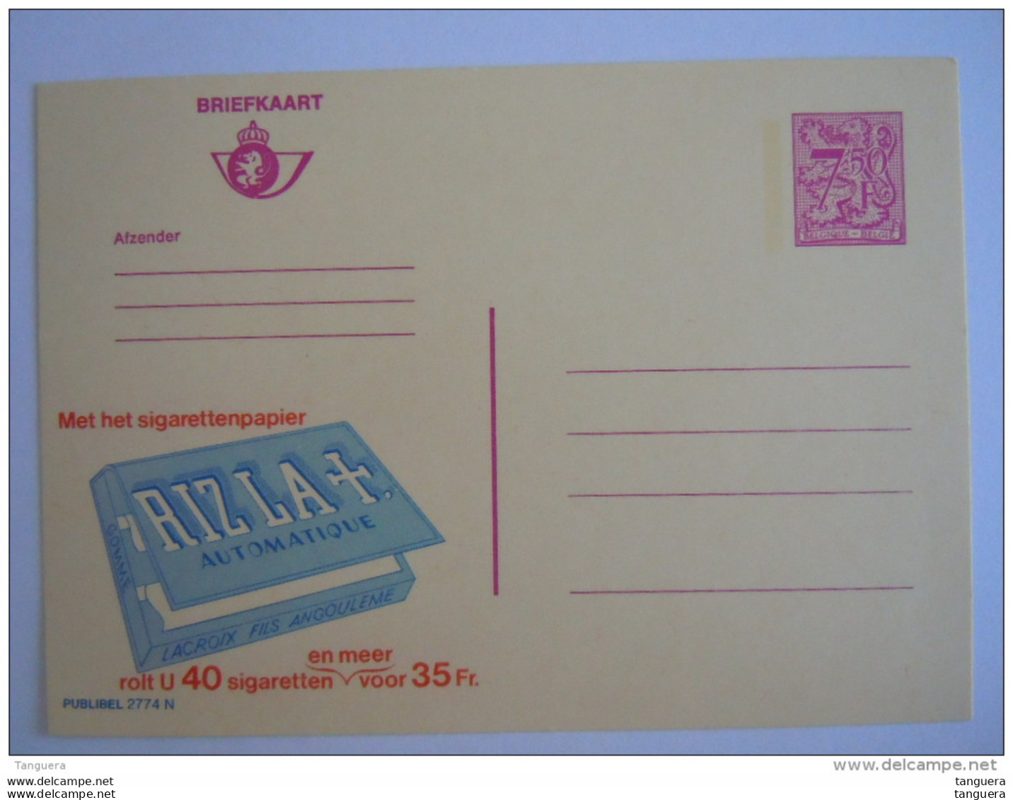 Publibel 2774 N Nieuw Neuve RIZLA Sigarettenpapier 7,50 F - Publibels