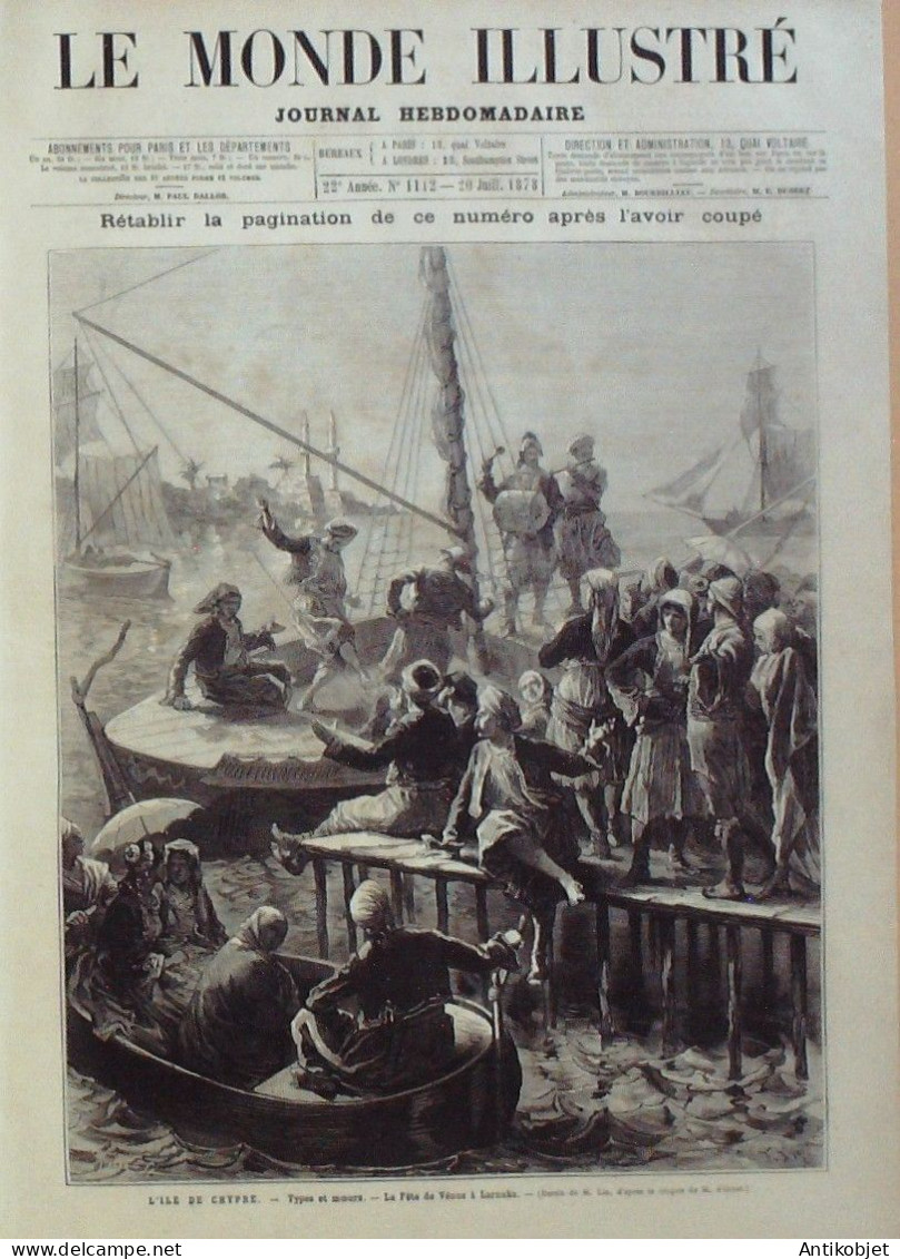 Le Monde Illustré 1878 N°1112 Pithiviers (45) Juliette Dodu Chypre île Larnaka Fête De Vénus Suisse Genève Ballon Captif - 1850 - 1899