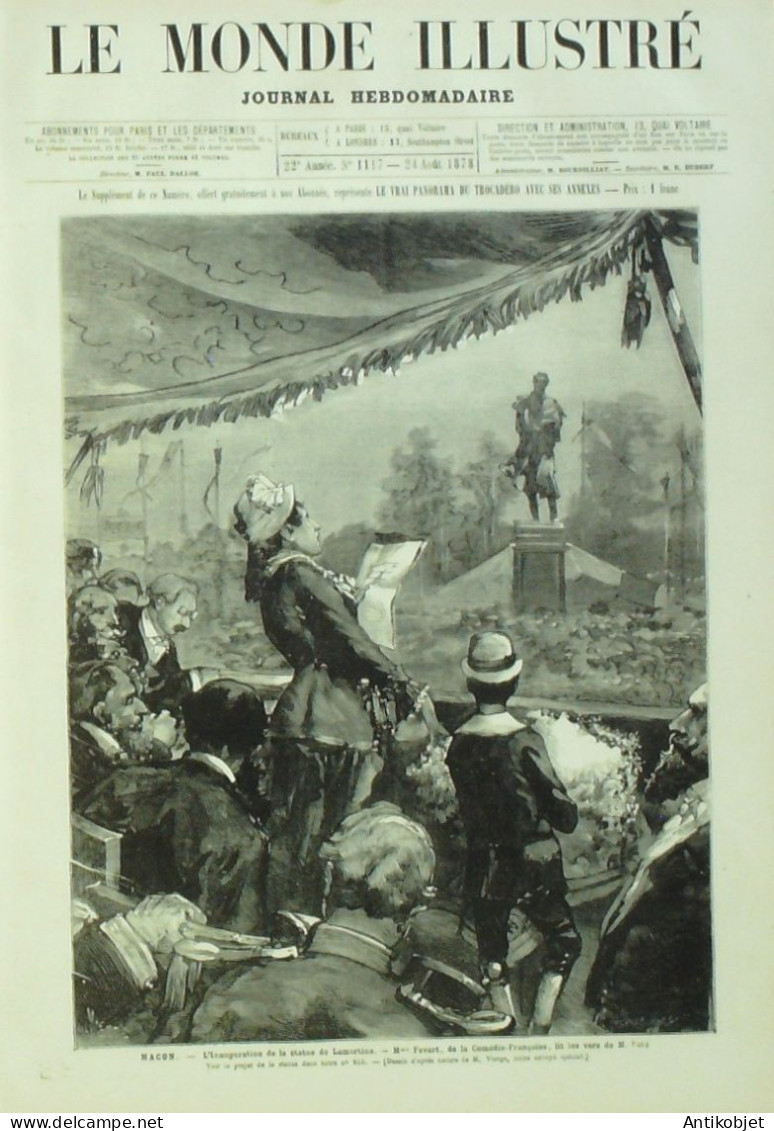 Le Monde Illustré 1878 N°1117 Macon (71) Lamartine Nouvelle Calédonie Kanaques Titema Lifou Houassios - 1850 - 1899