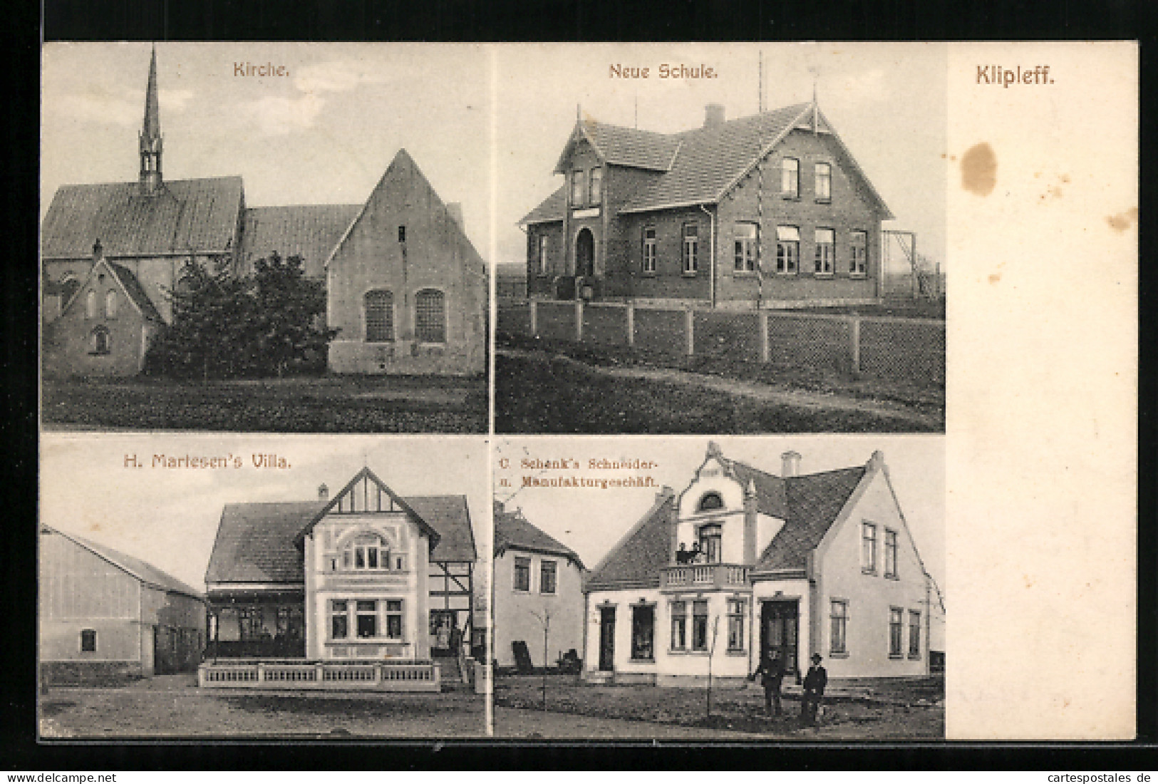 AK Klipleff, Kirche, Neue Schule, H. Martensen`s Villa  - Danemark
