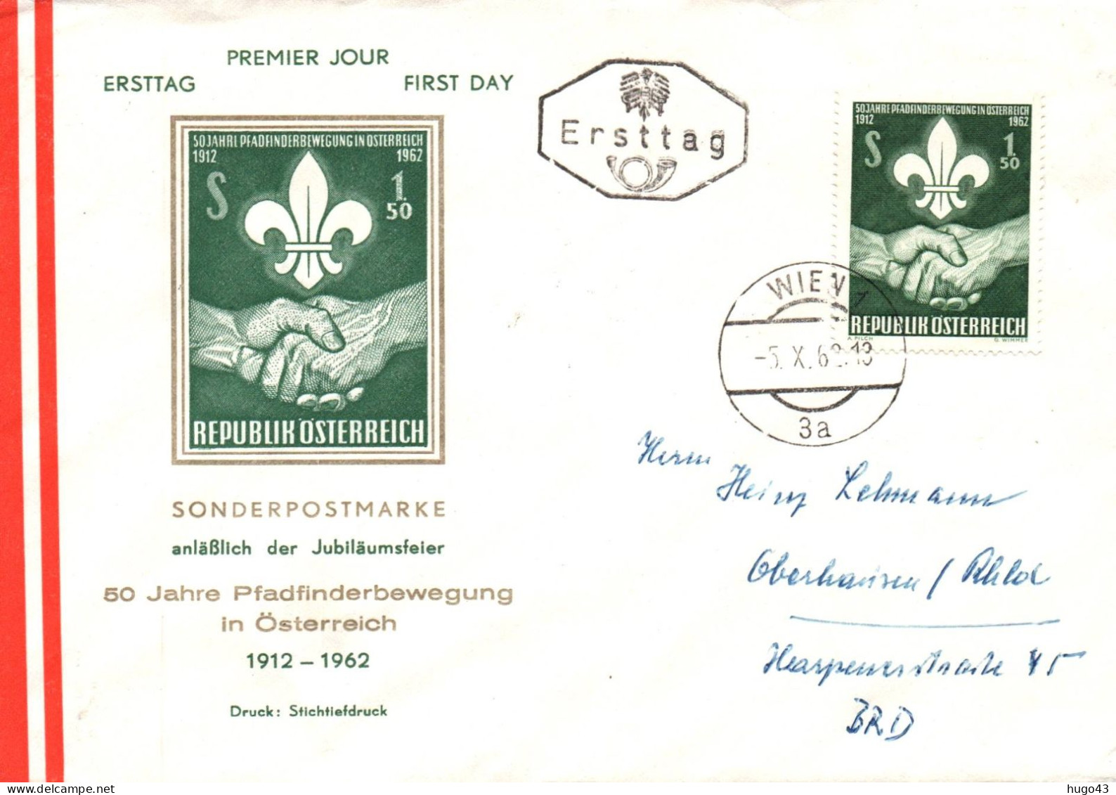 (RECTO / VERSO) ENVELOPPE 1er JOUR  - 1962 - 50 JAHRE PFADFINDERBEWEGUNG IN OSTRERREICH 1912 / 1962 - FDC