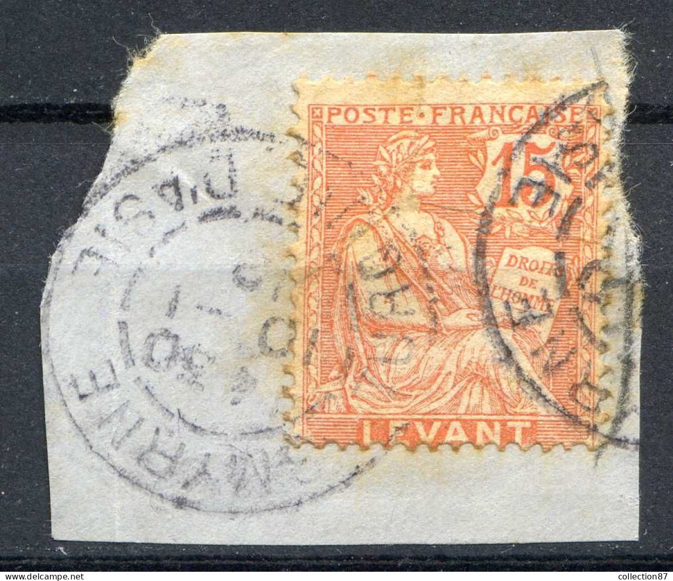 REF 087 >  LEVANT < Belle Oblitération Smyrne Turquie D'Asie 1912 Sur Fragment < N° 15 Ø  Used - Gebruikt