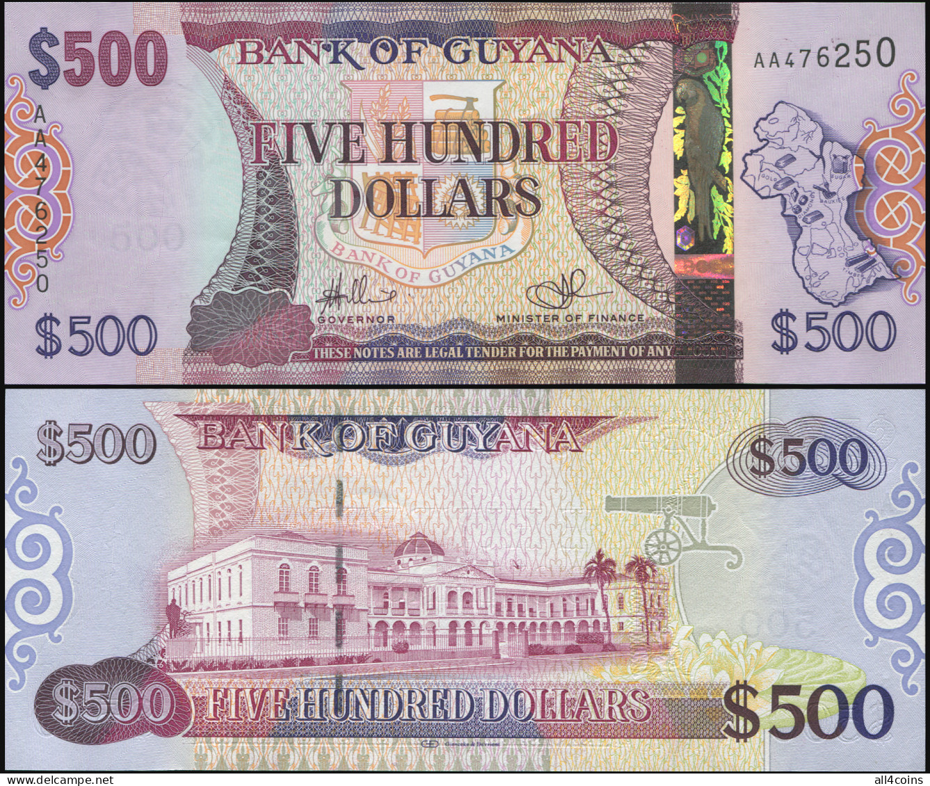 Guyana 500 Dollars. ND (2011) Unc. Banknote Cat# P.37a - Guyana