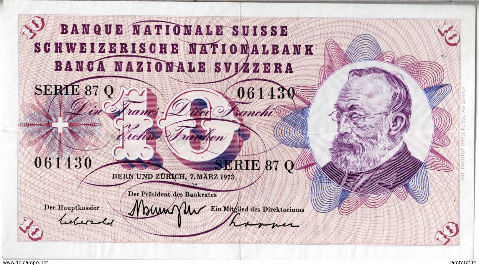 SUISSE - 10 Francs 1973 - Suiza