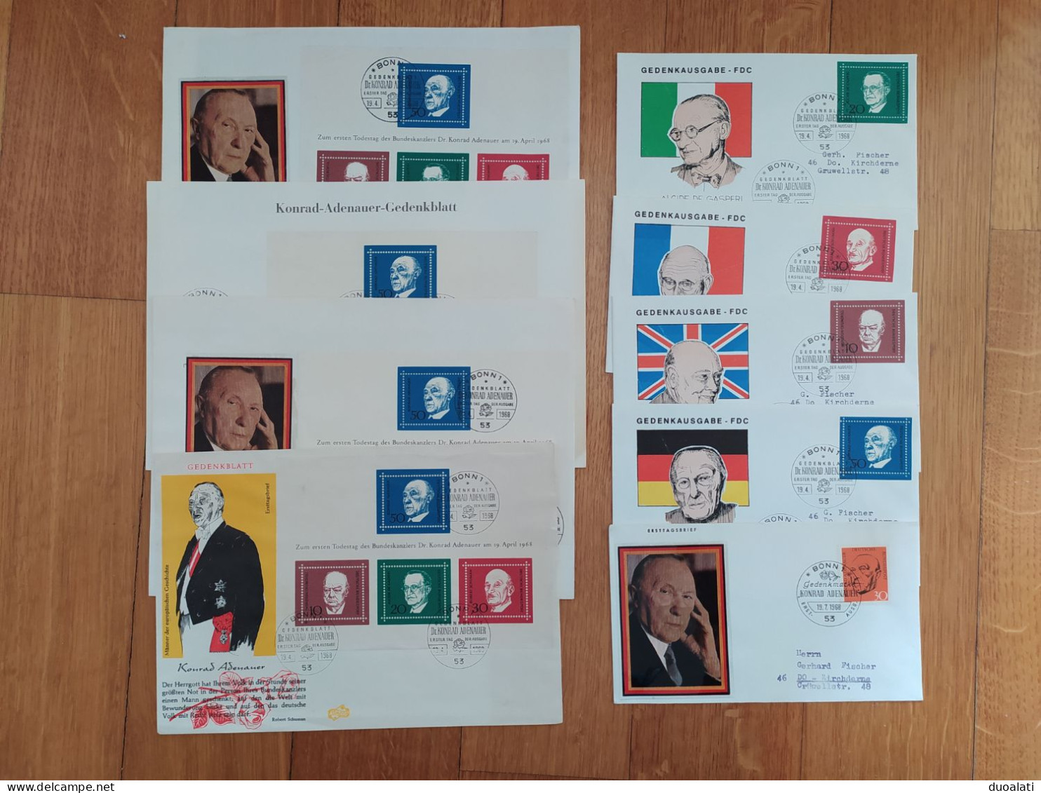 Germany 1968 Block 4 On 3 Big FDCs + Big Stationery + 5 FDCs Konrad Adenauer Churchill Schuman Gasperi - Sir Winston Churchill